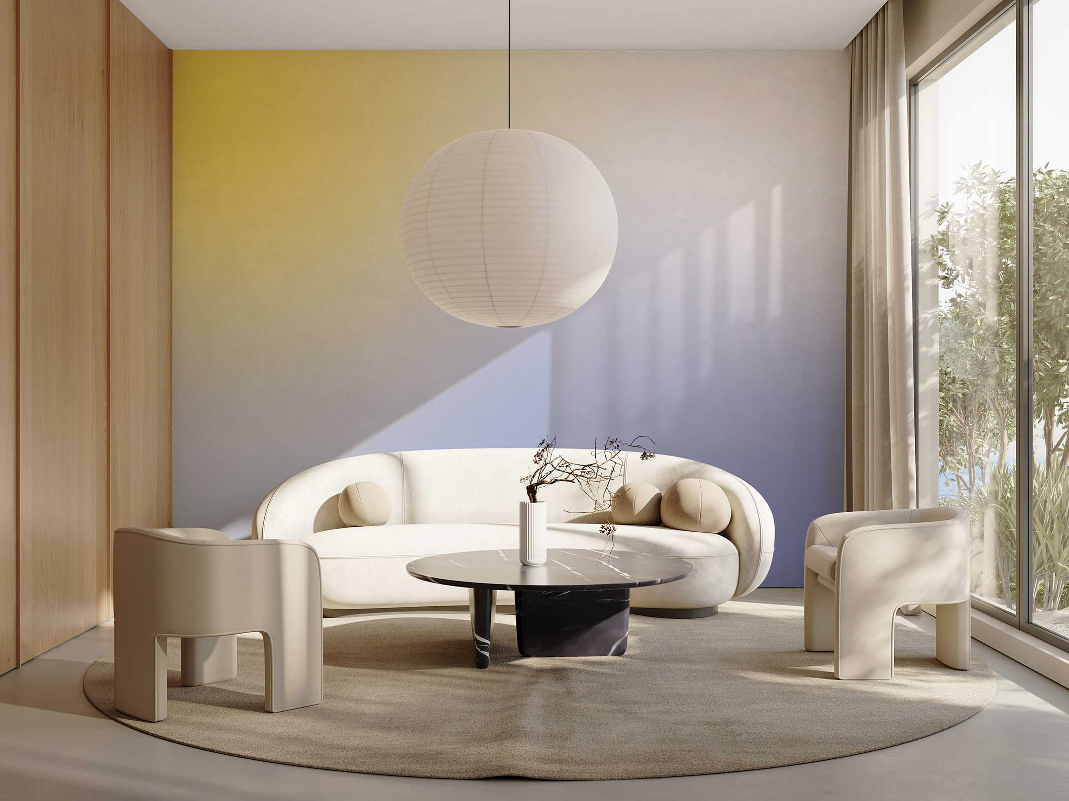 Panoramic graphic wallpaper - Archie - Jaune & Bleu pastel