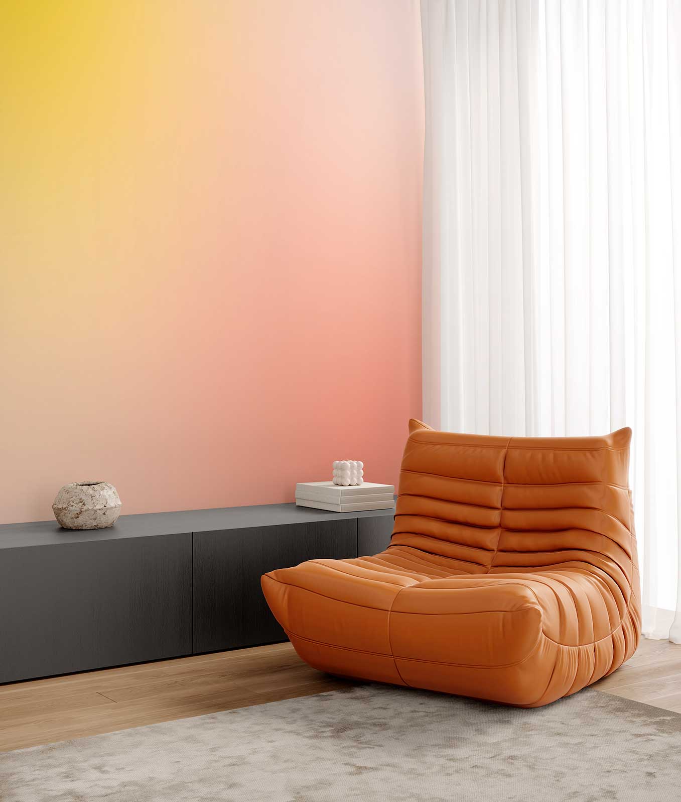 Panoramic Graphic Wallpaper - Archie - Jaune & Rose pêche
