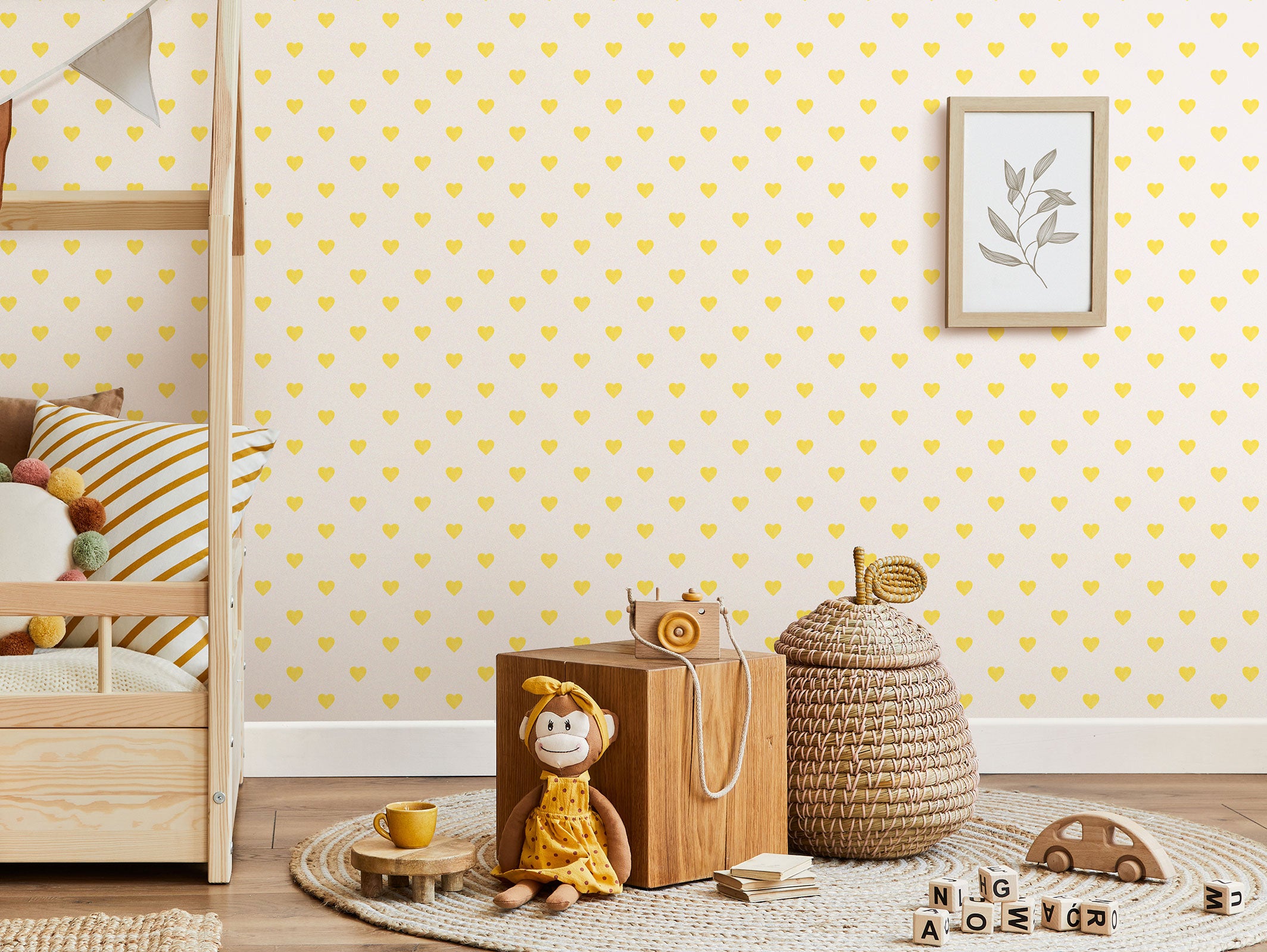 Papier peint enfant - Bonnie - Beige & Jaune citron