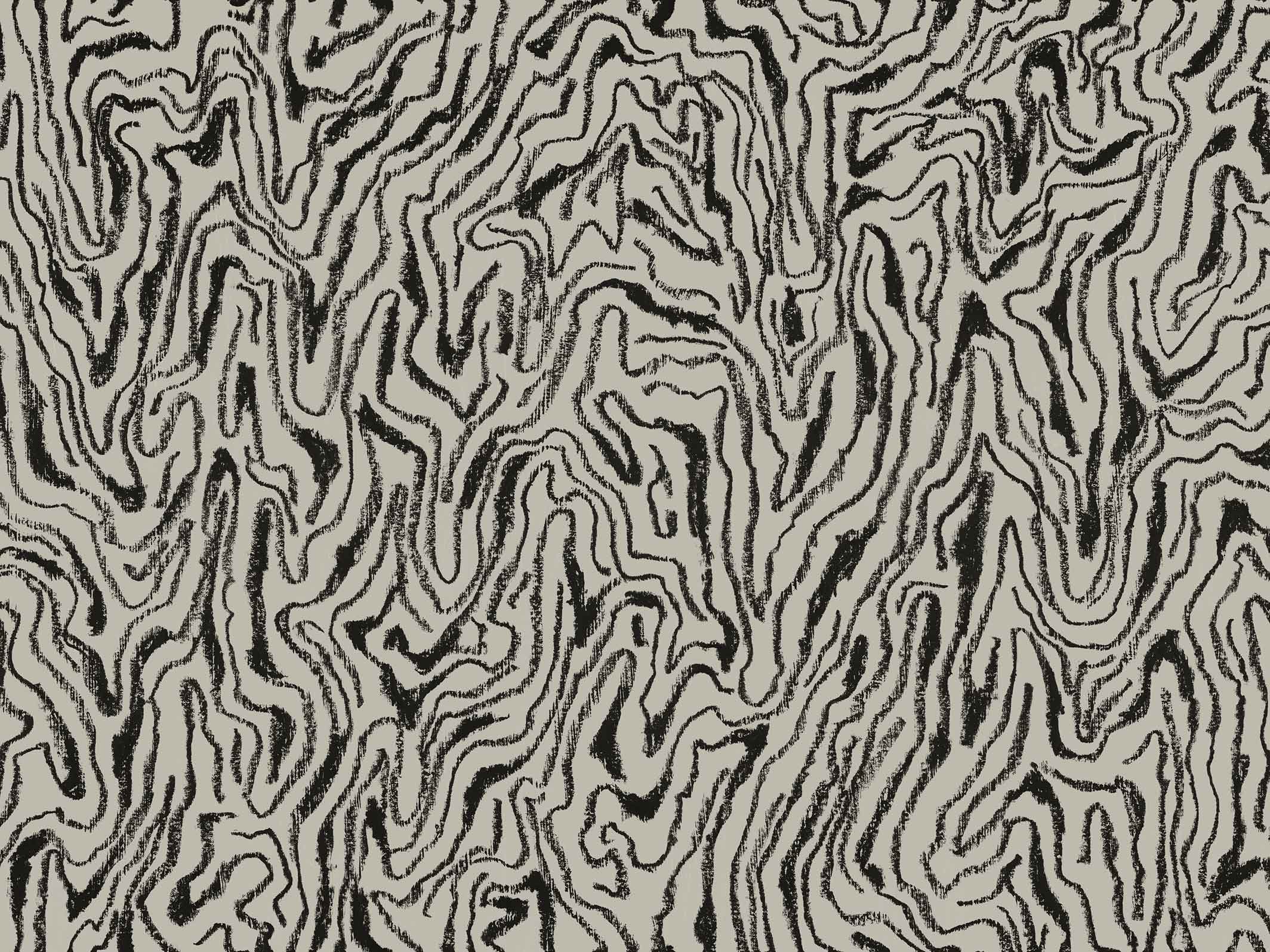 Papier peint graphique - Bois précieux - Grège & Noir carbone - motif seul