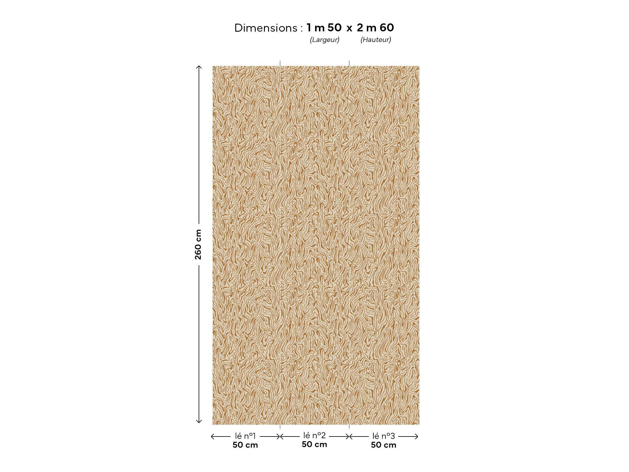Papier peint graphique - Bois précieux - Ivoire & Ocre jaune en 1m50