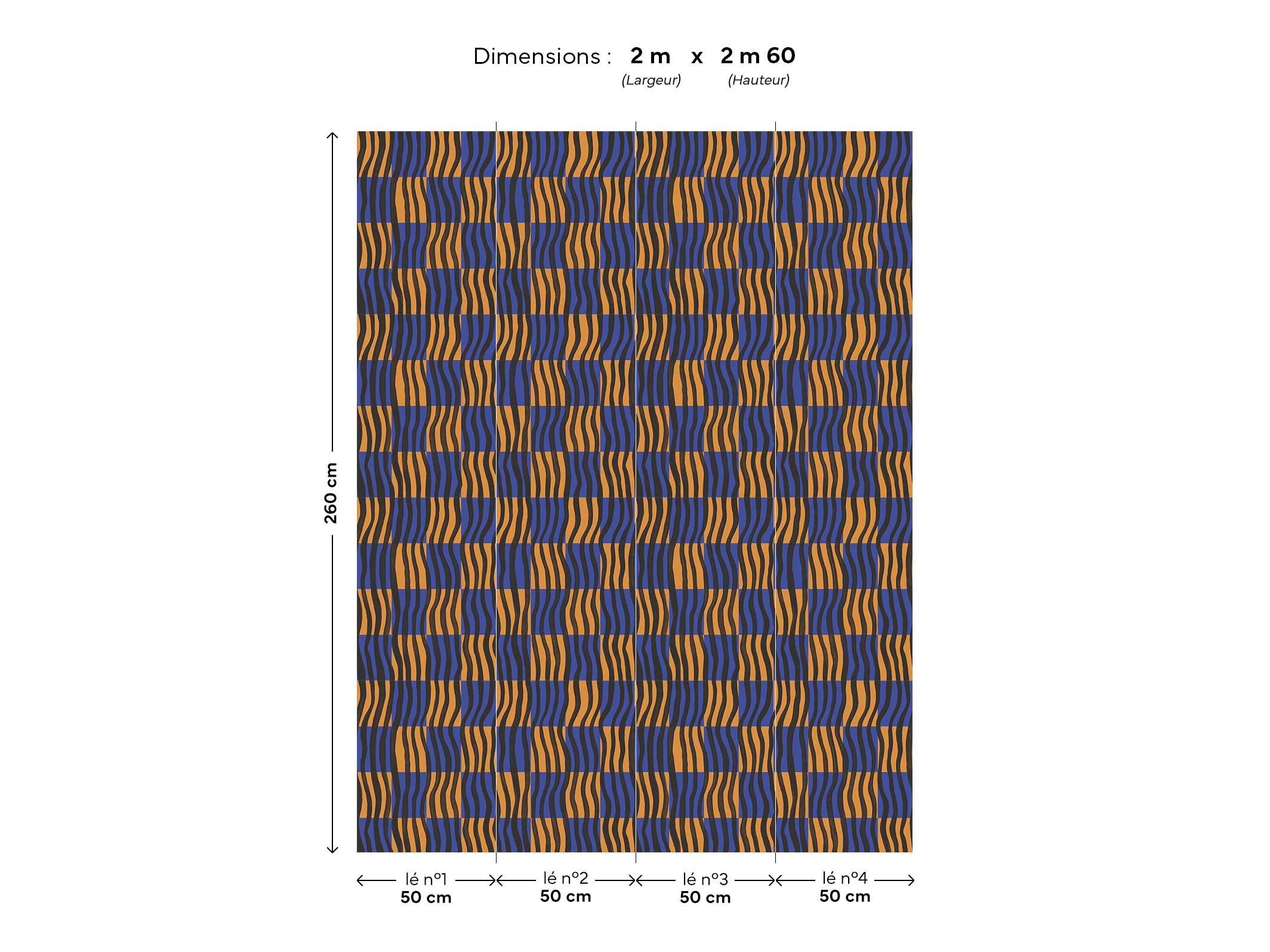 Papier peint graphique - Sous les canisses - Ocre & Bleu roi
