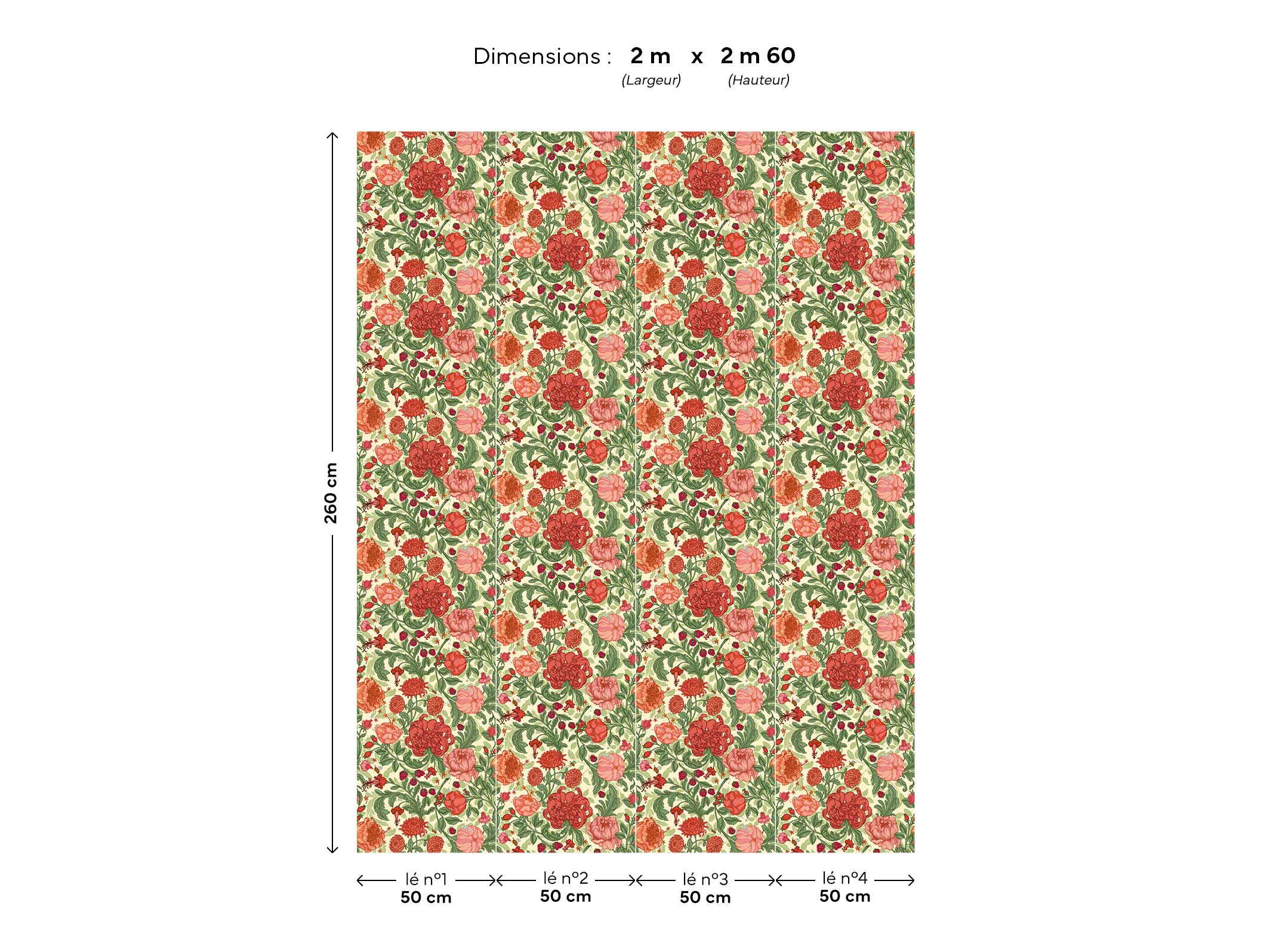 Papier peint floral - Envolée lyrique - Vert tendre & Rose