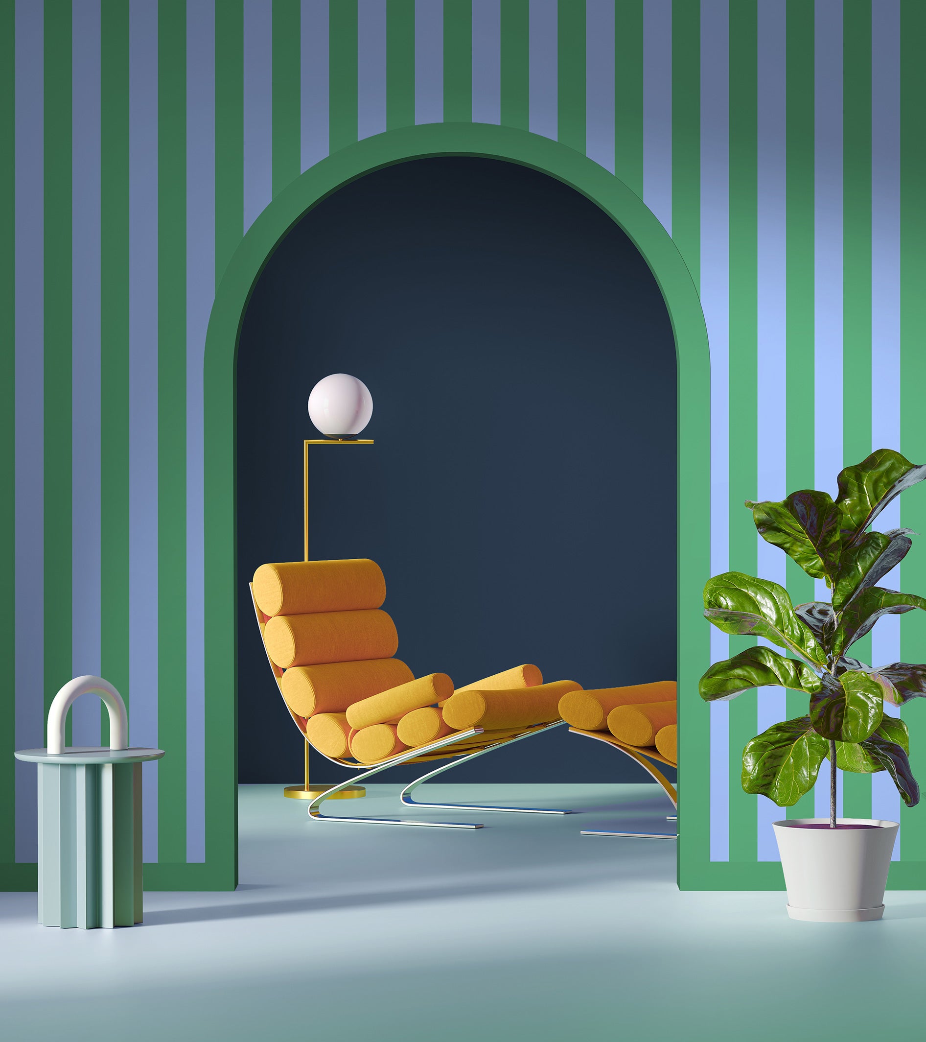 Papier peint graphique - Eliott - Vert & Bleu jean