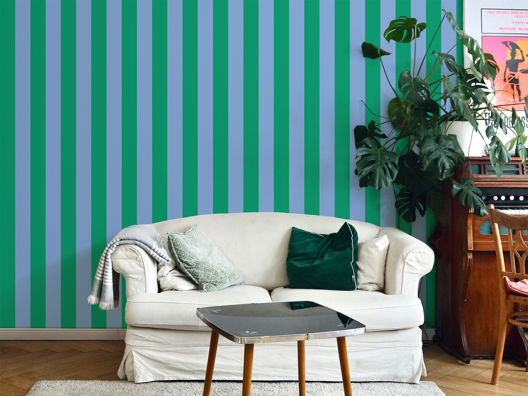 Papier peint graphique - Eliott - Vert & Bleu jean