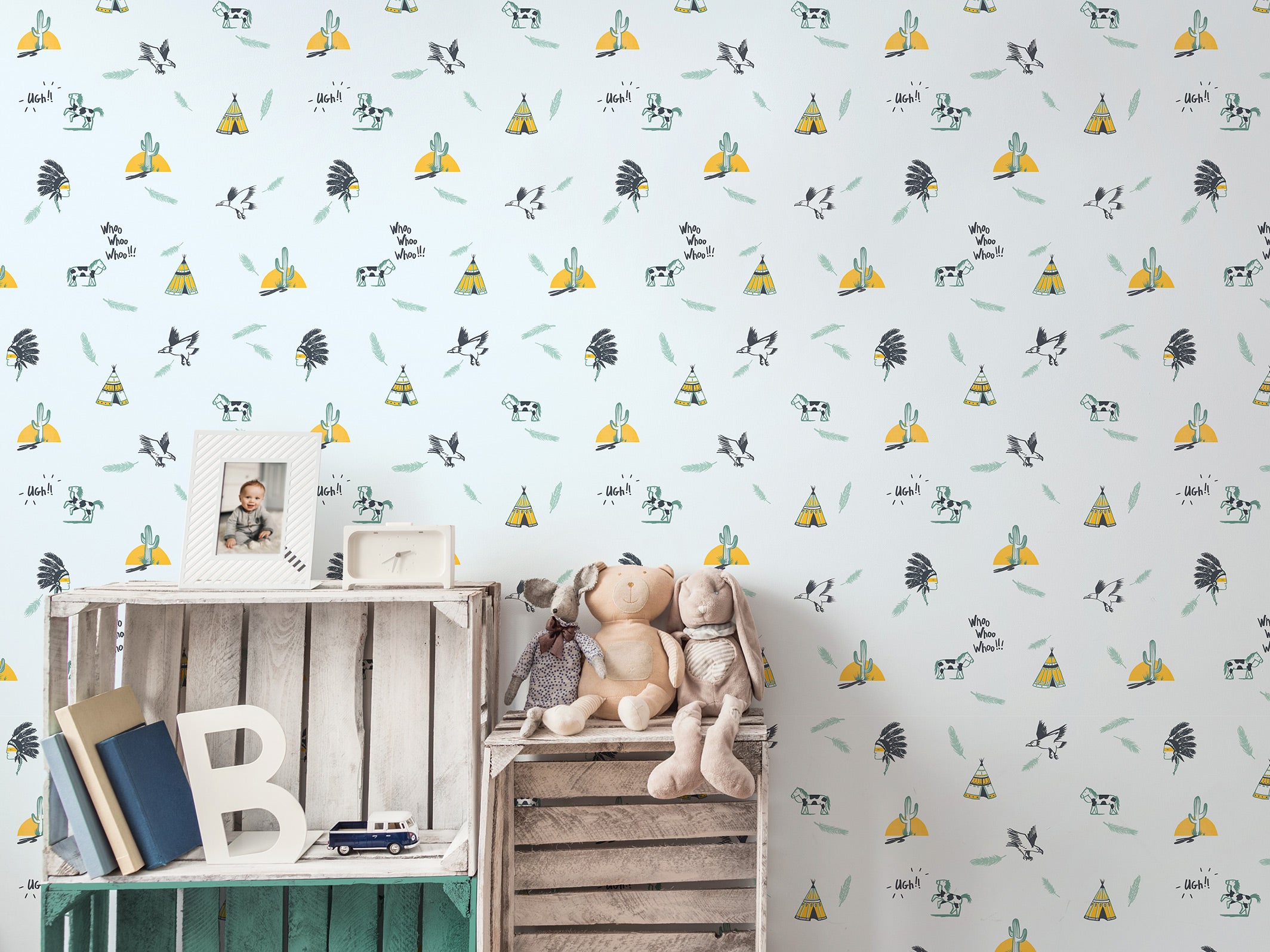 Papier peint enfant - Geronimo - Green & Yellow