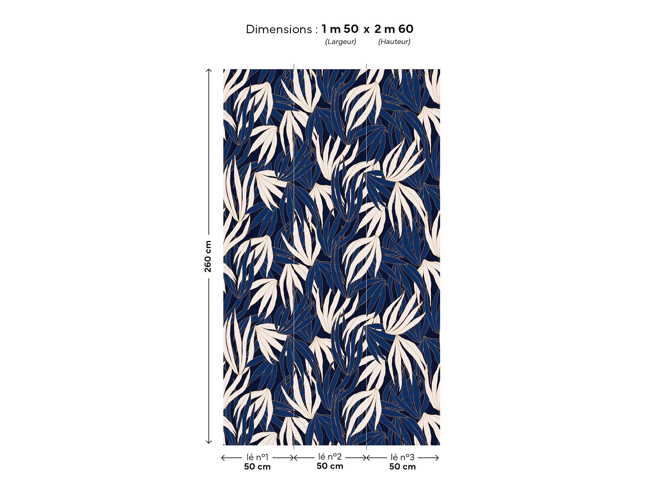 Papier peint Golden Corals - Bleu nuit & Beige cendré en 1m50