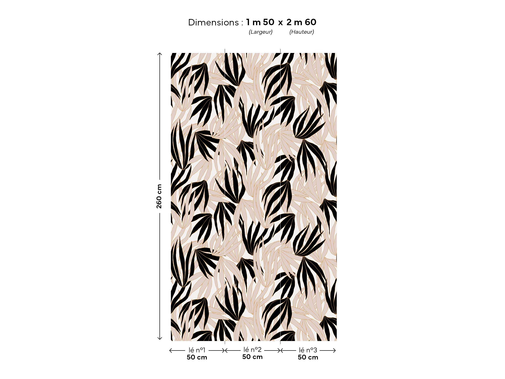 Papier peint Golden Corals - Noir de jais & Beige cendré en 1m50
