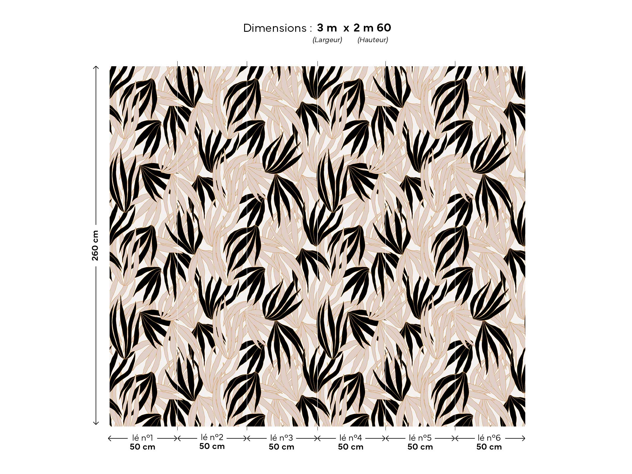 Papier peint Golden Corals - Noir de jais & Beige cendré en 3m