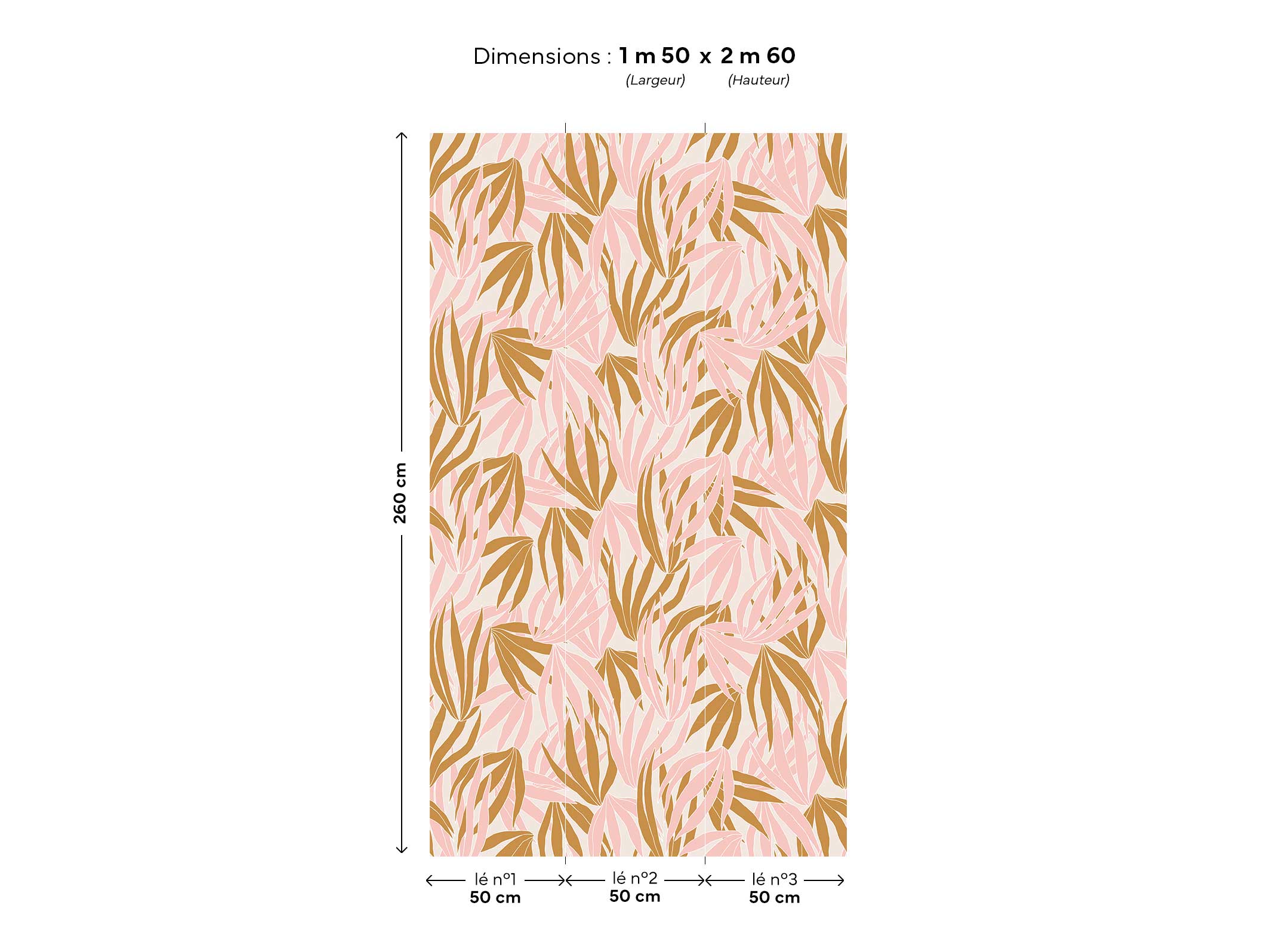 Papier peint Golden Corals - Ocre doré & Rose poudré en 1m50