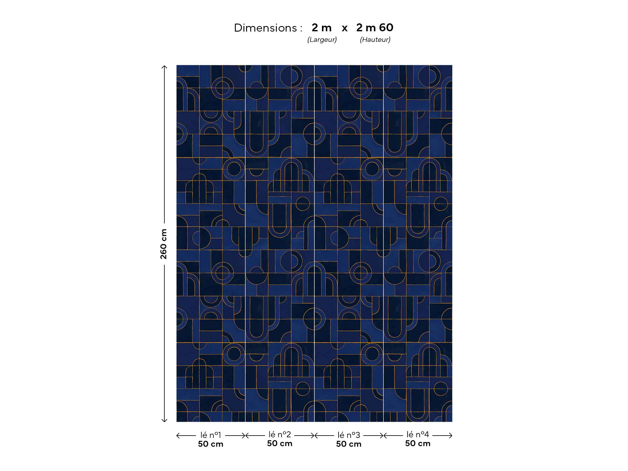 Papier peint géométrique - Golden Twenties - Bleu nuit & Ocre doré