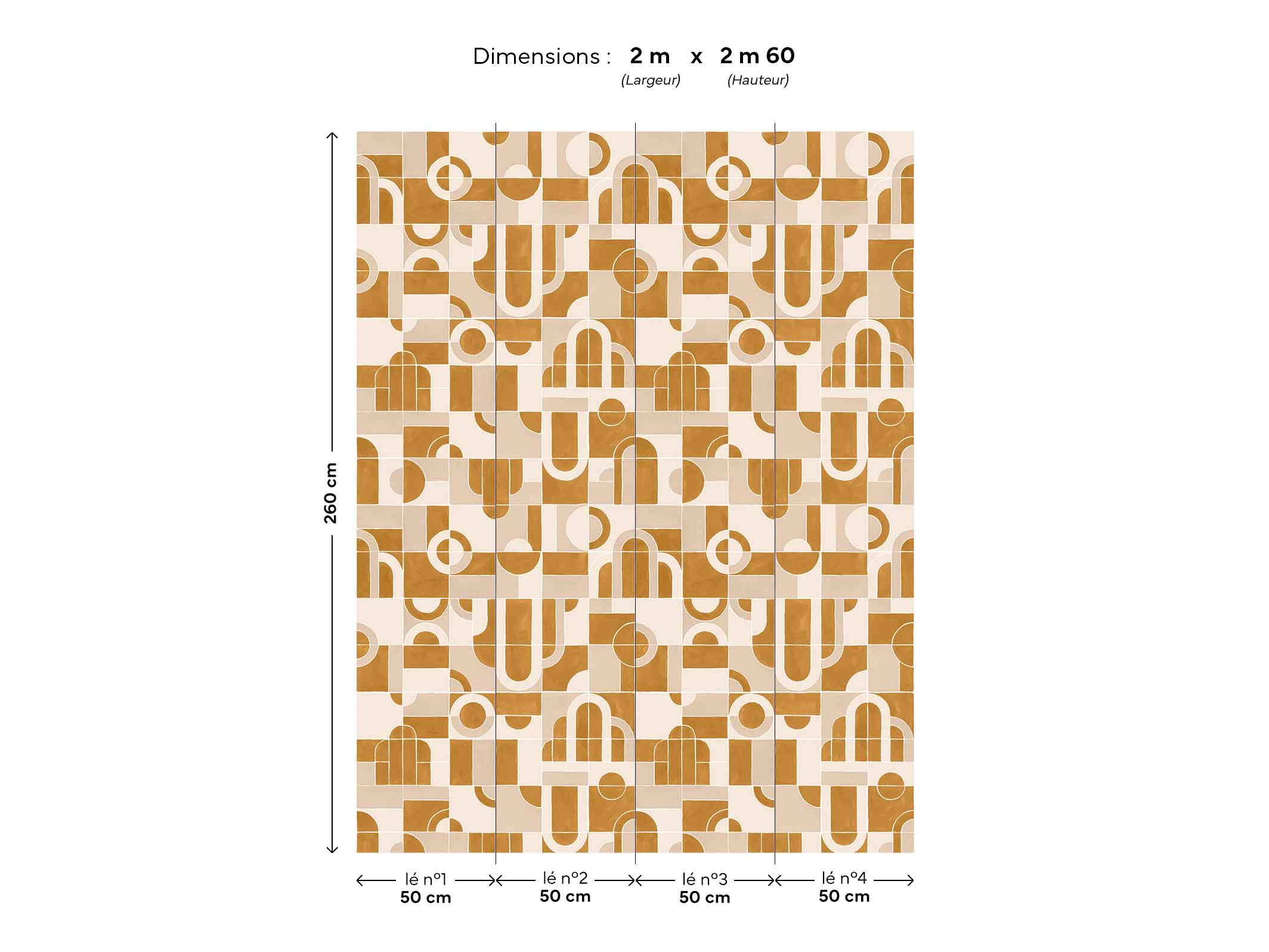 Papier peint Golden Twenties -Ocre doré et beige rosé - panneau 2 m x 2.6 m