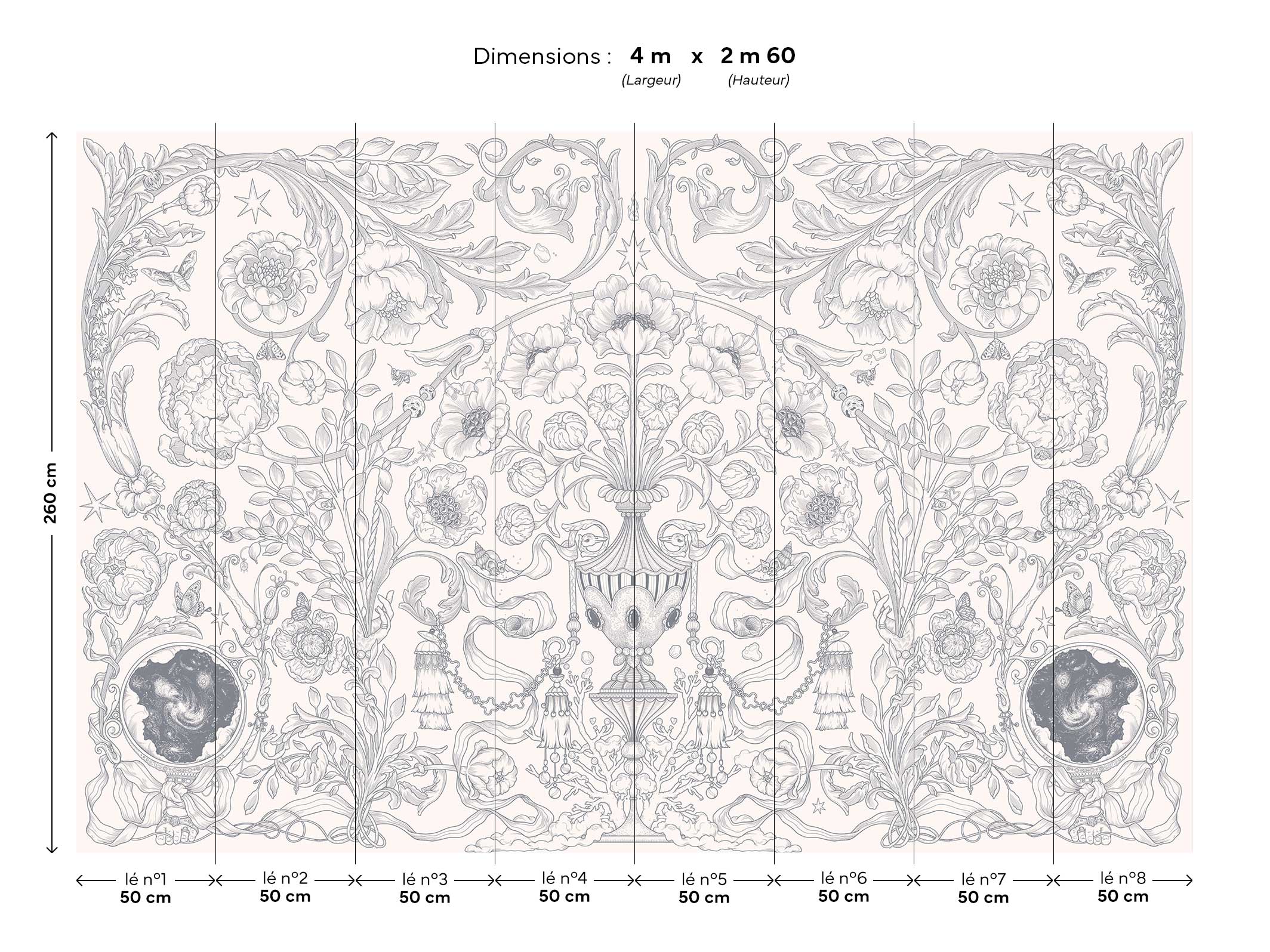 Panoramic wallpaper - Jardin Merveilleux - Beige & Gris perle