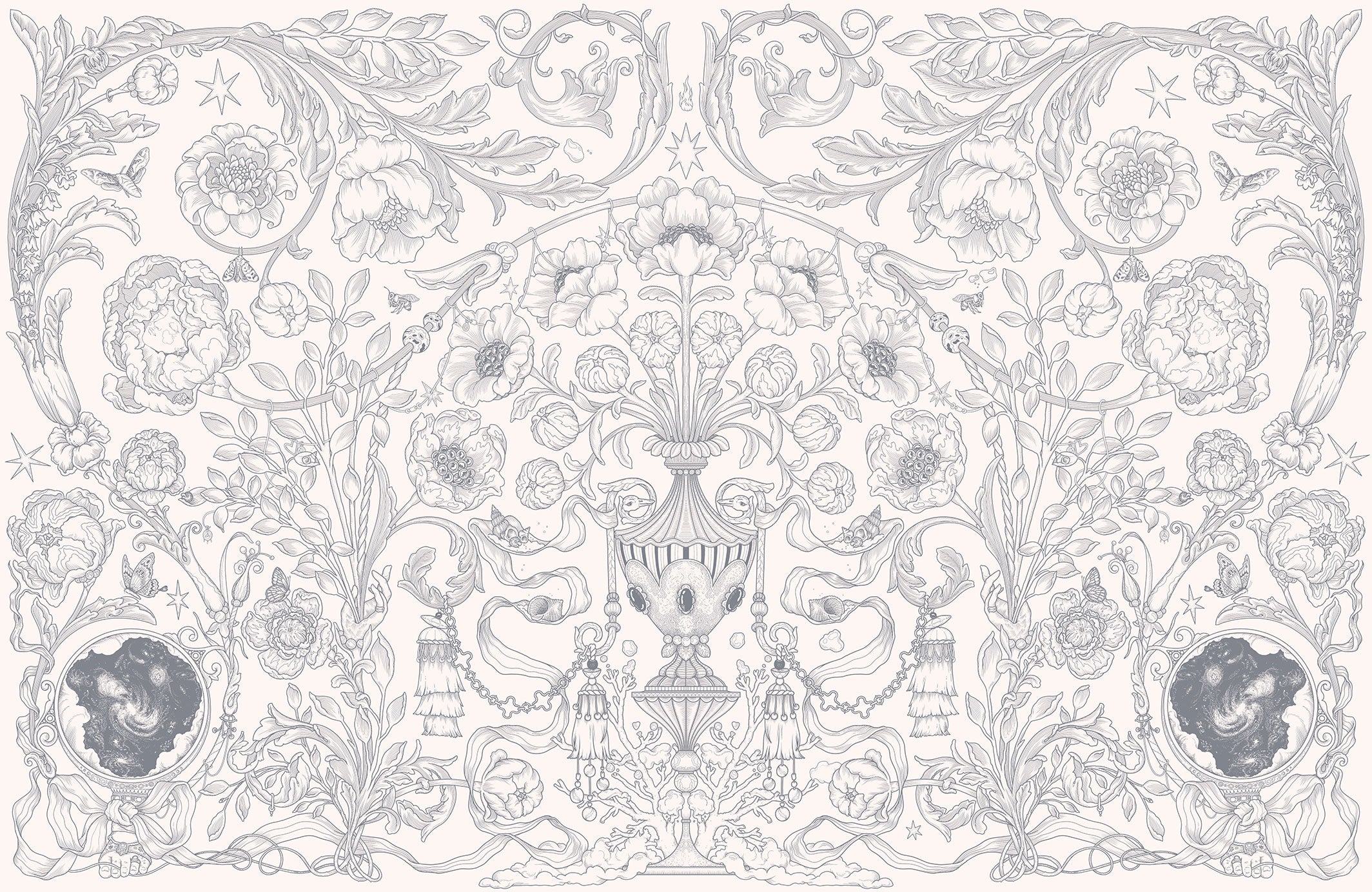 Panoramic wallpaper - Jardin Merveilleux - Beige & Gris perle
