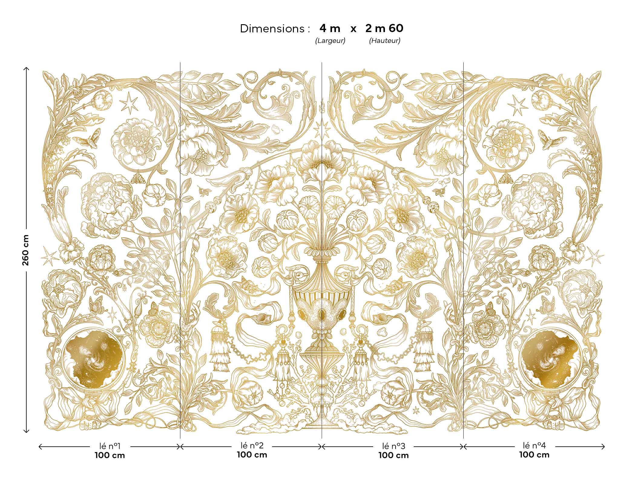 Papier peint panoramique - Jardin Merveilleux - Blanc crème & Doré