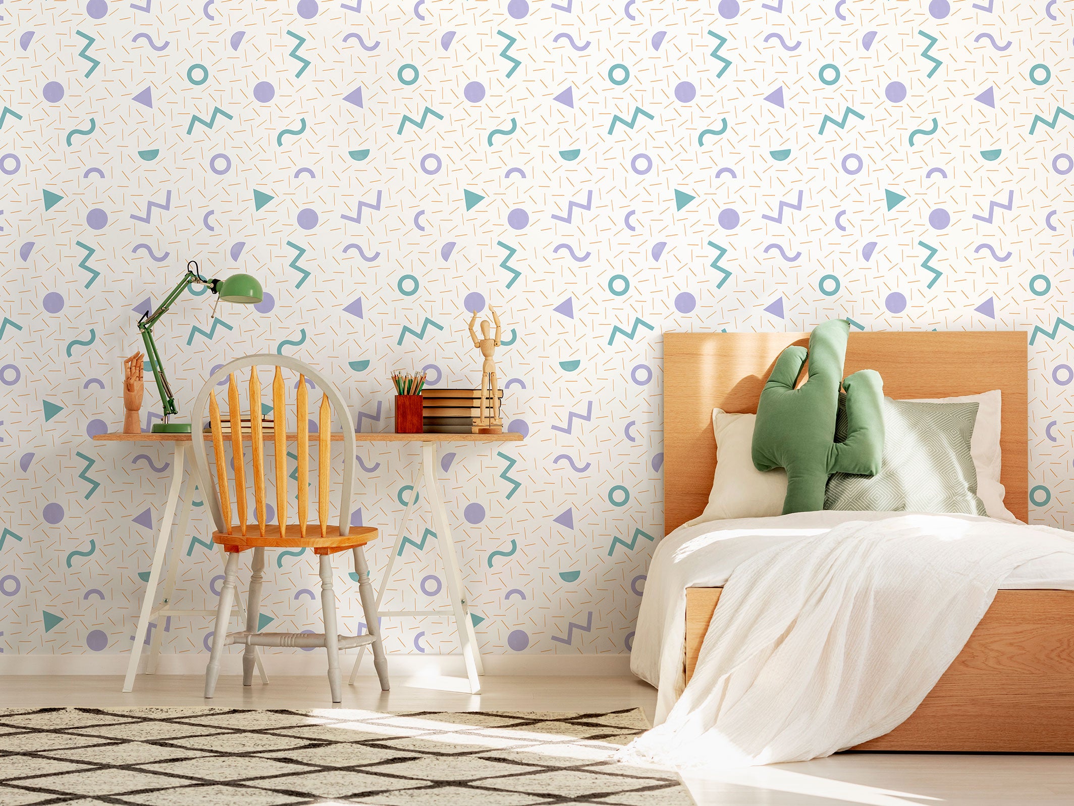 Papier peint Mila, Mauve, Vert, Orange, dans une chambre d'enfants