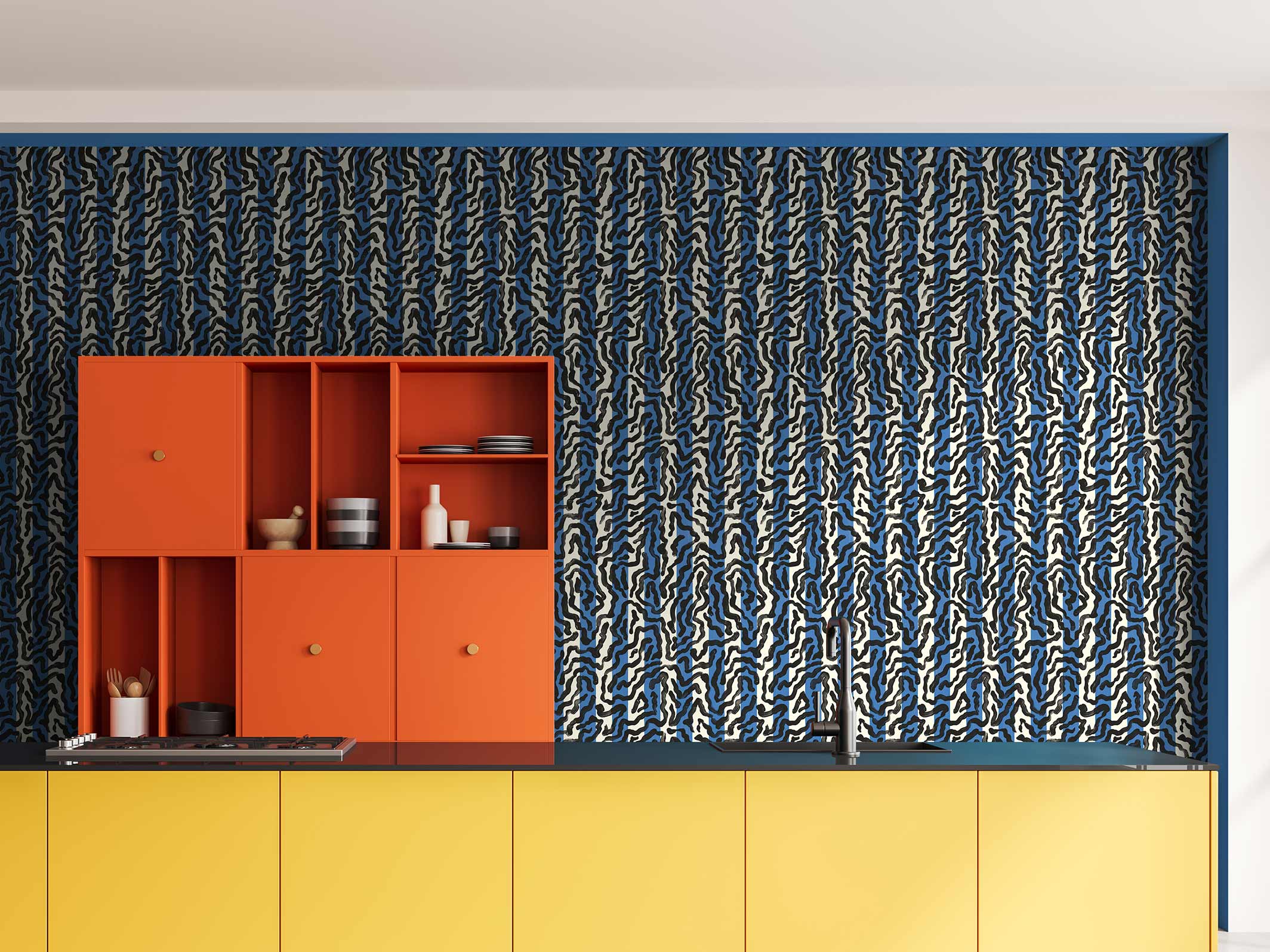 Graphic wallpaper - Milano pop - Bleu & Noir d’encre