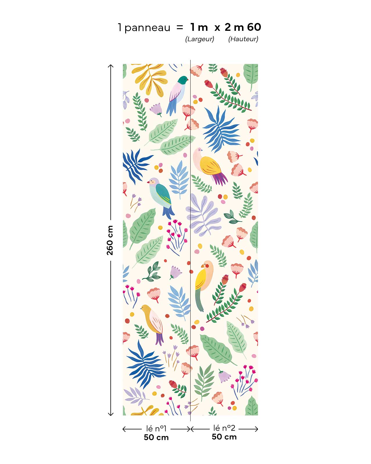 Papier peint Dodo Toucan - Otomi - 1 panneau est découlé en 2 lés de 50 cm de large