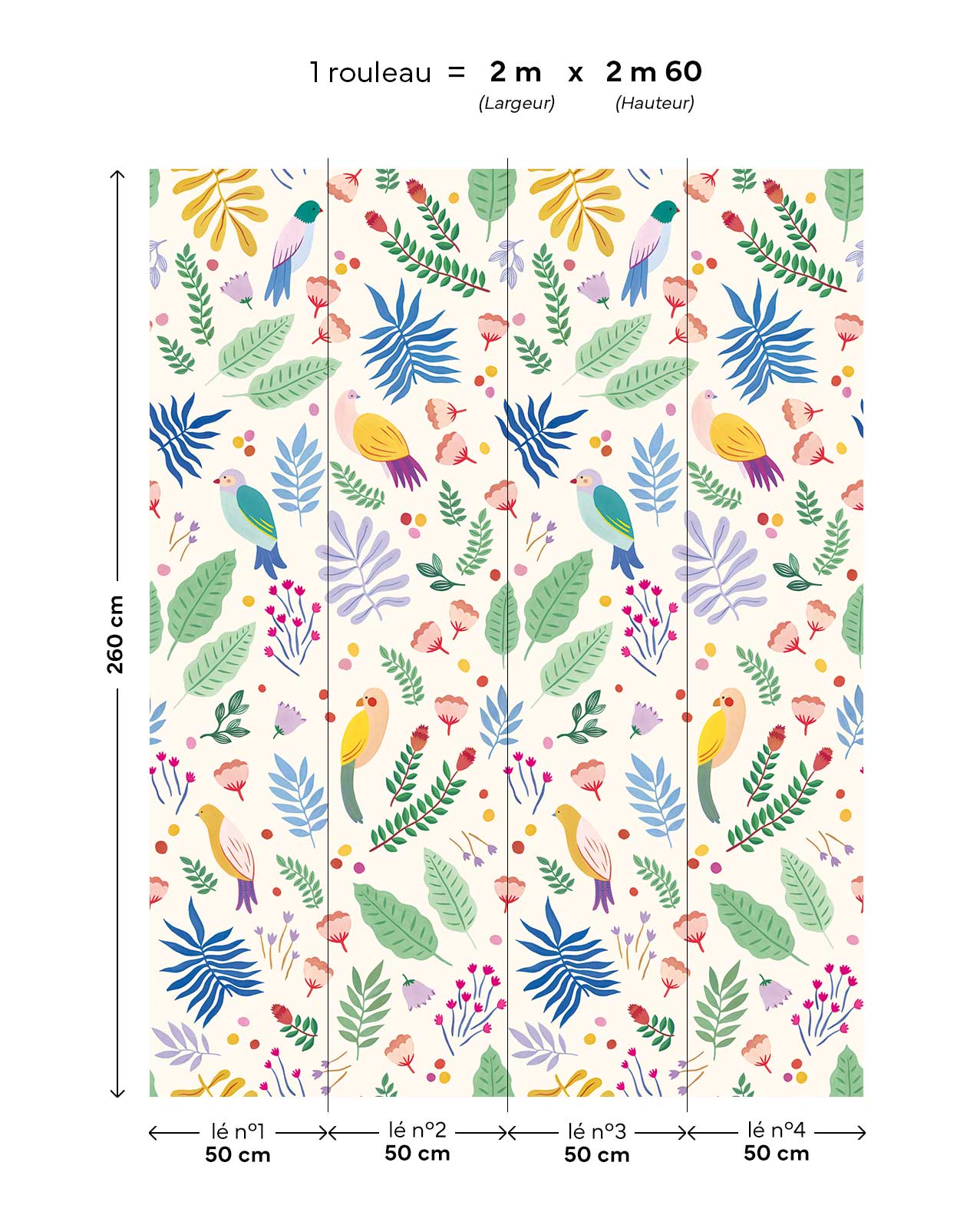 Papier peint Dodo Toucan - Otomi - 1 rouleau contient 4 lés de 50 cm de large