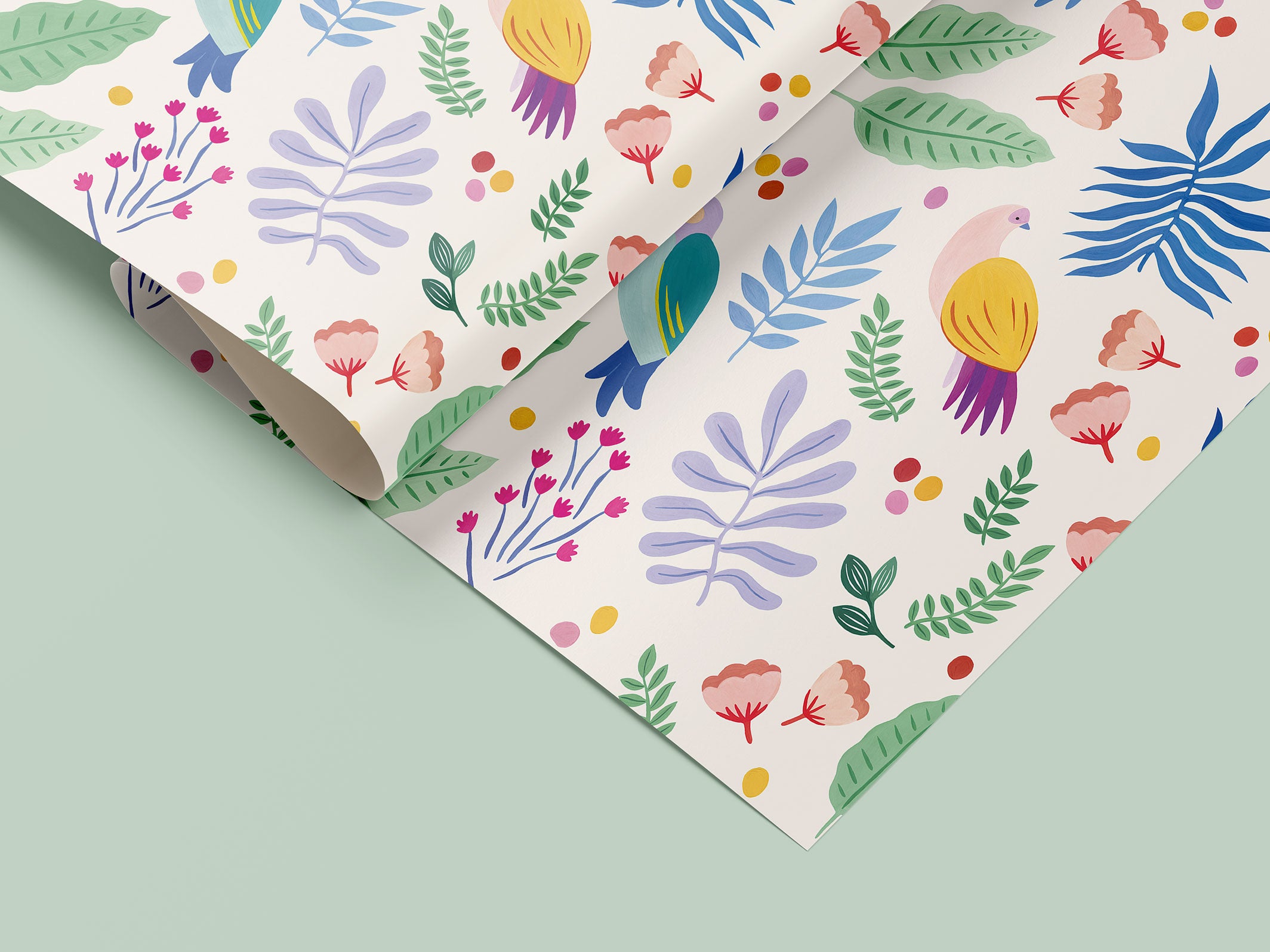 Papier peint Dodo Toucan - Otomi présenté en rouleau