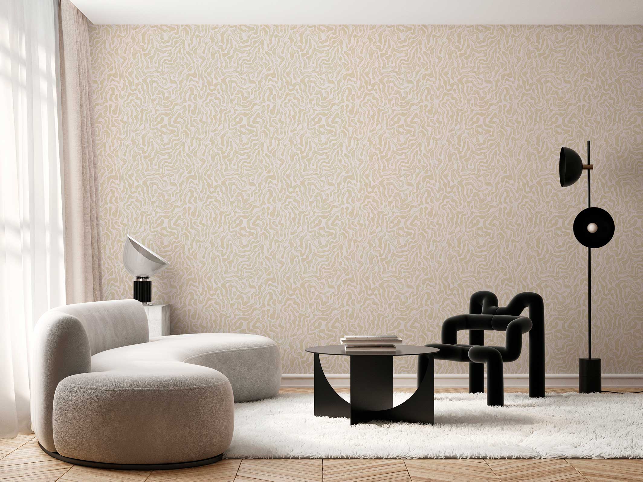 Papier peint Palace marbré, Sable & Beige nature, dans un salon