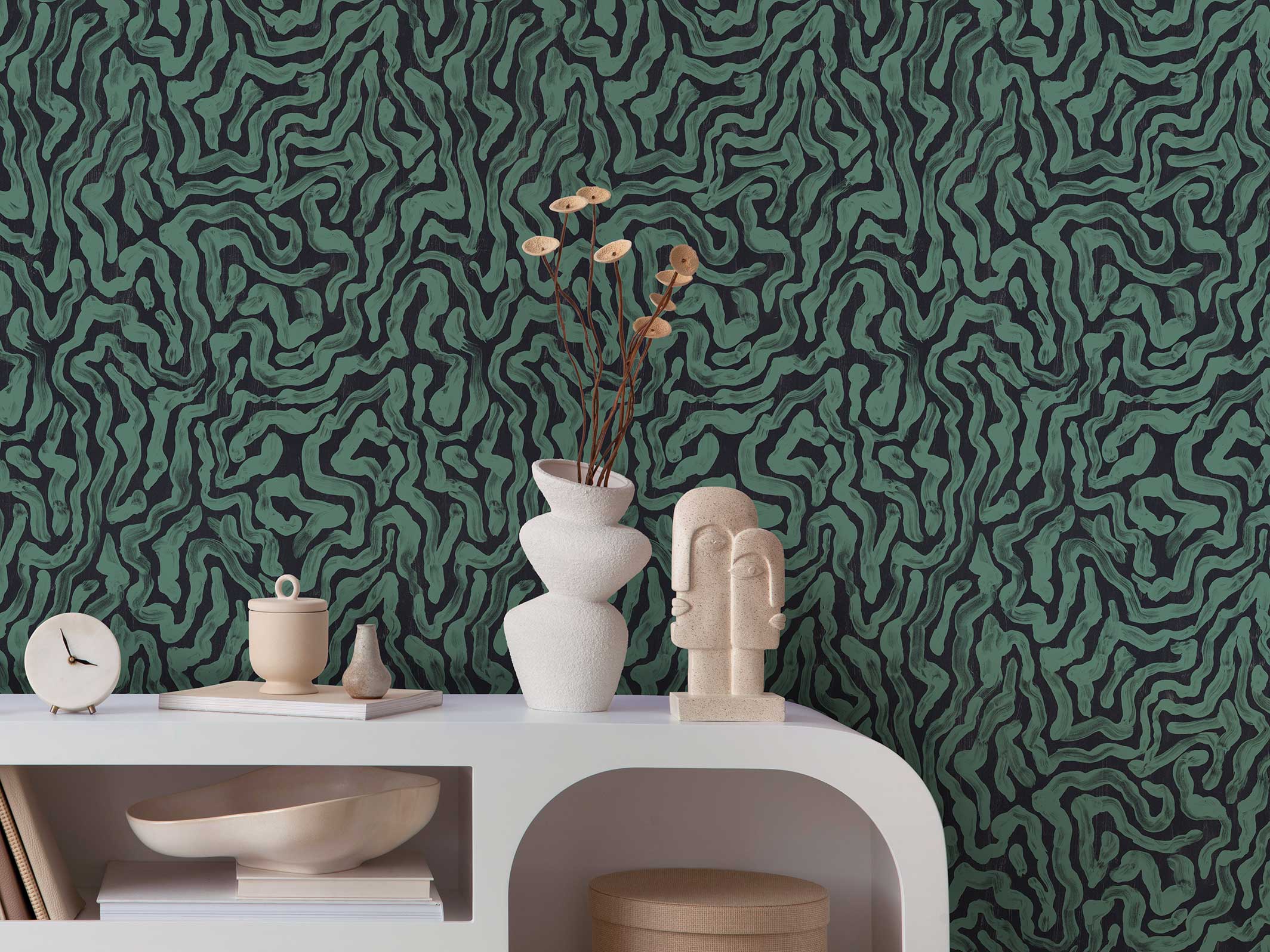 Palace marbré - Noir & Vert velours derrière une commande blanche