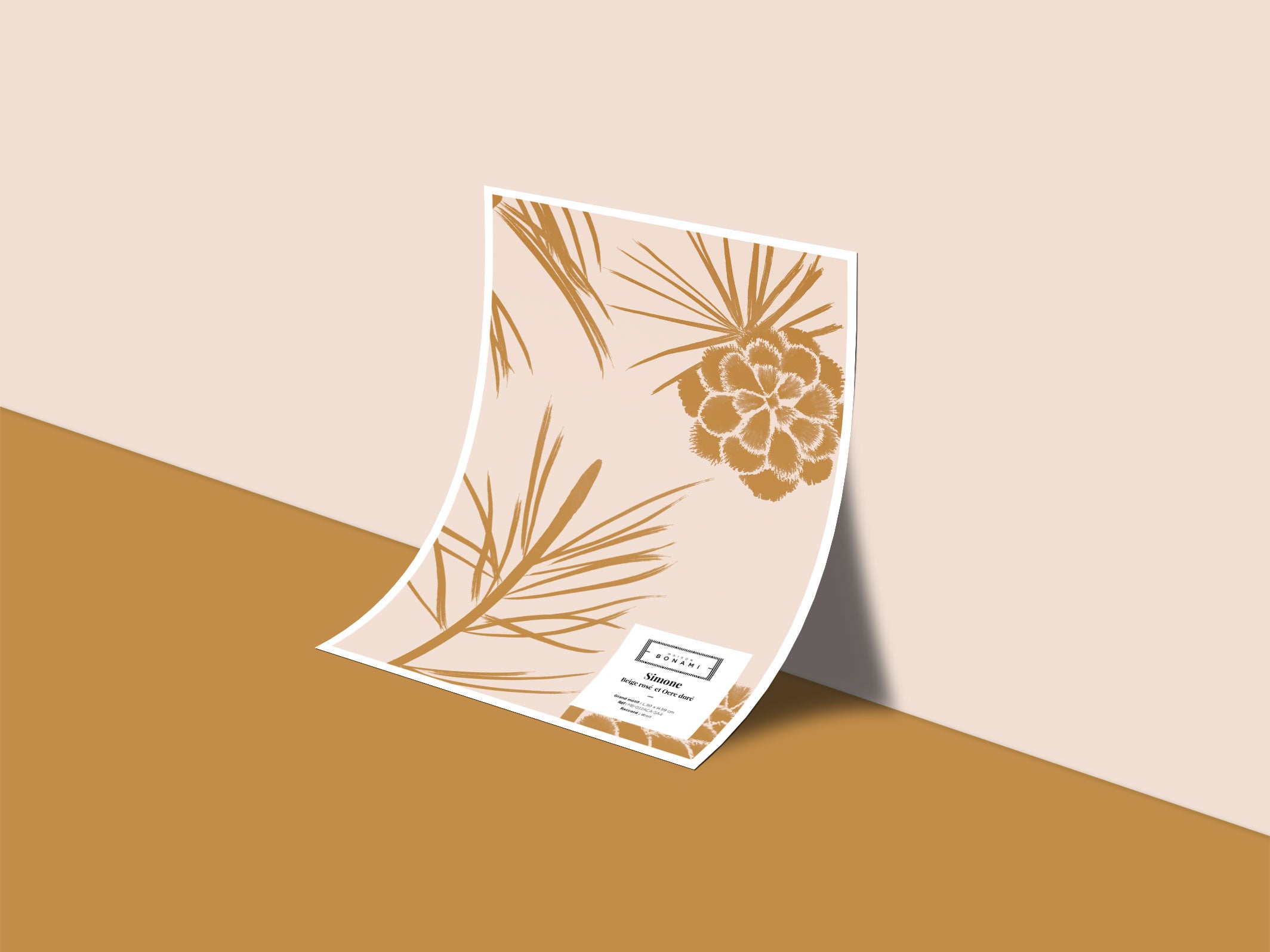 échantillon papier peint Simone - Beige rosé & Ocre doré