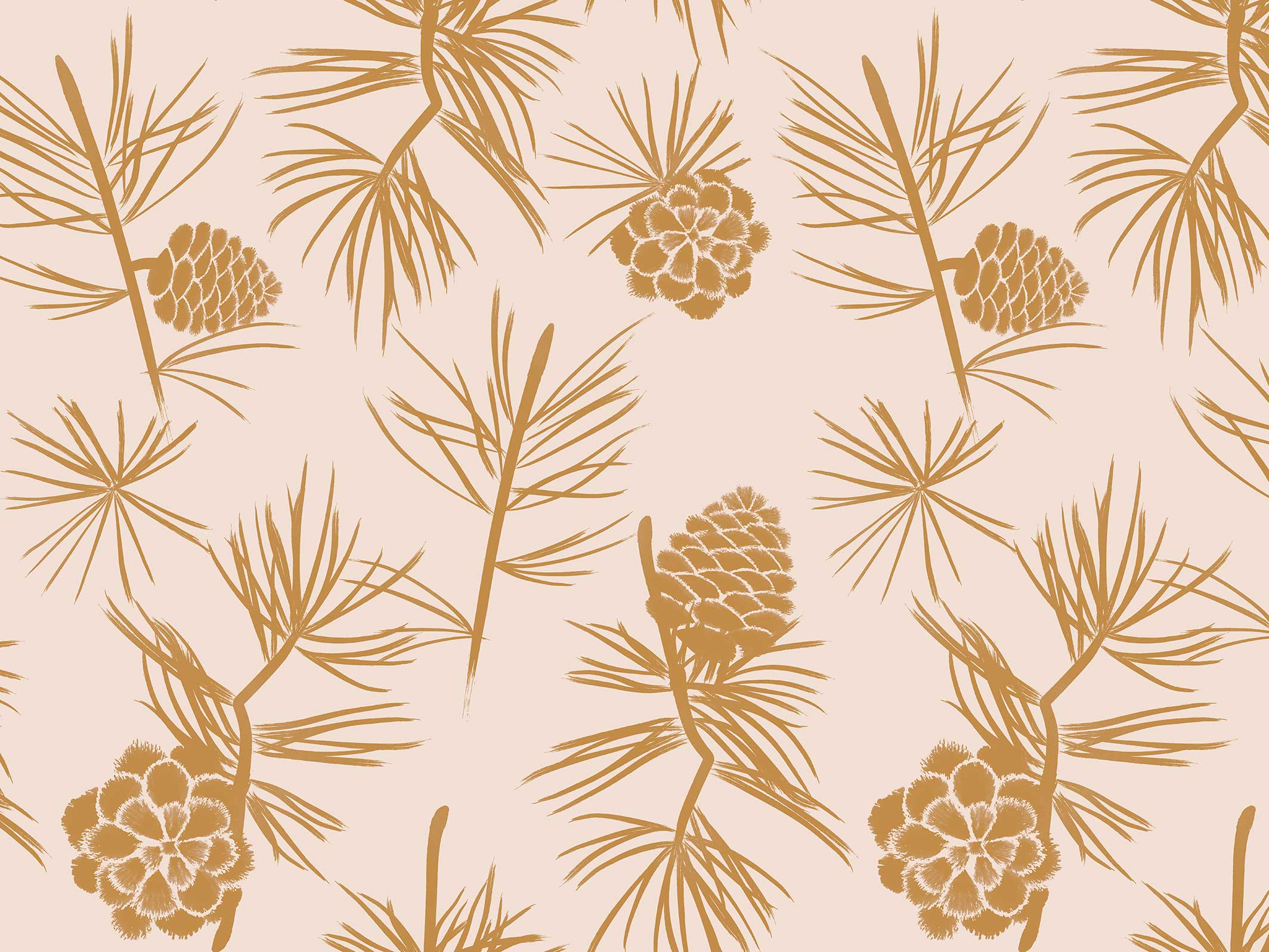 Papier peint floral - Simone - Beige rosé & Ocre doré - motif seul