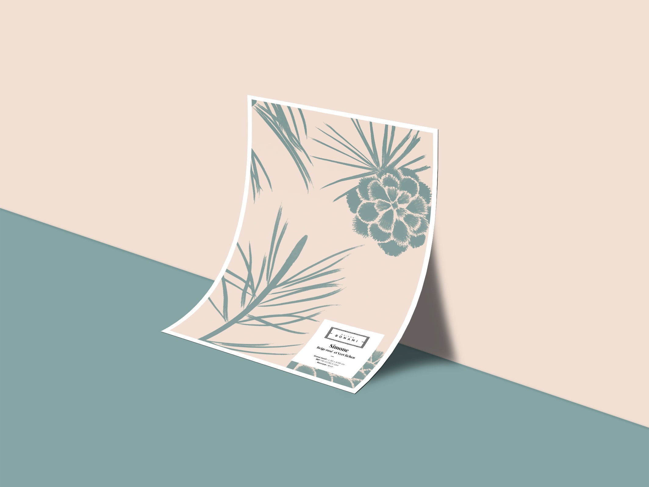 échantillon papier peint Simone - Beige rosé & Vert lichen