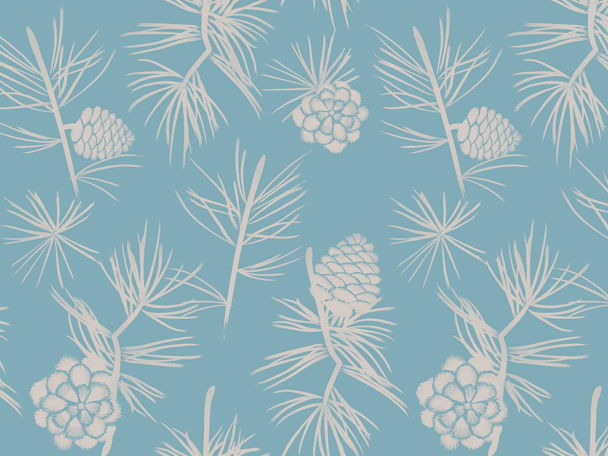 Papier peint Simone - Bleu fumé & Sable chaud - motif seul