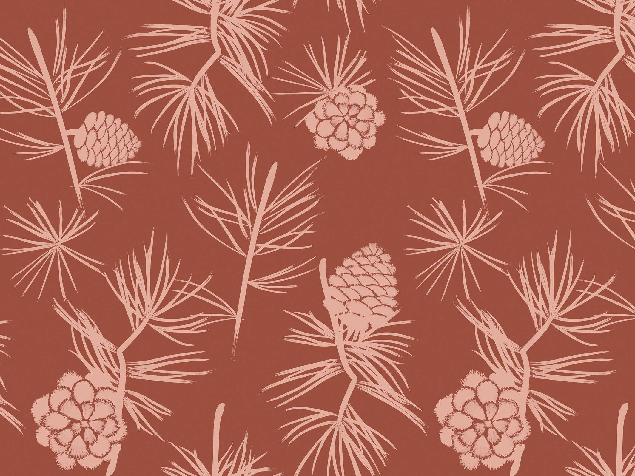 Papier peint Simone - Terracotta & Rosée des prés - motif seul