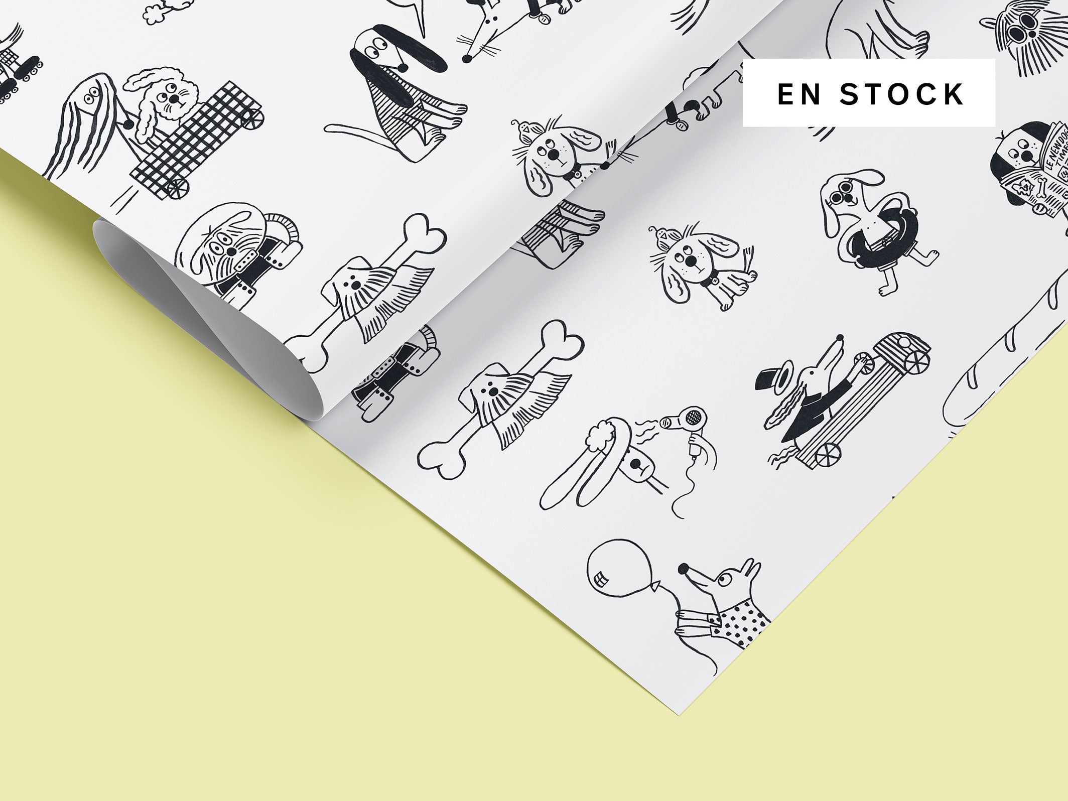 Papier peint chiens - Woof - Blanc & Gris anthracite - en stock
