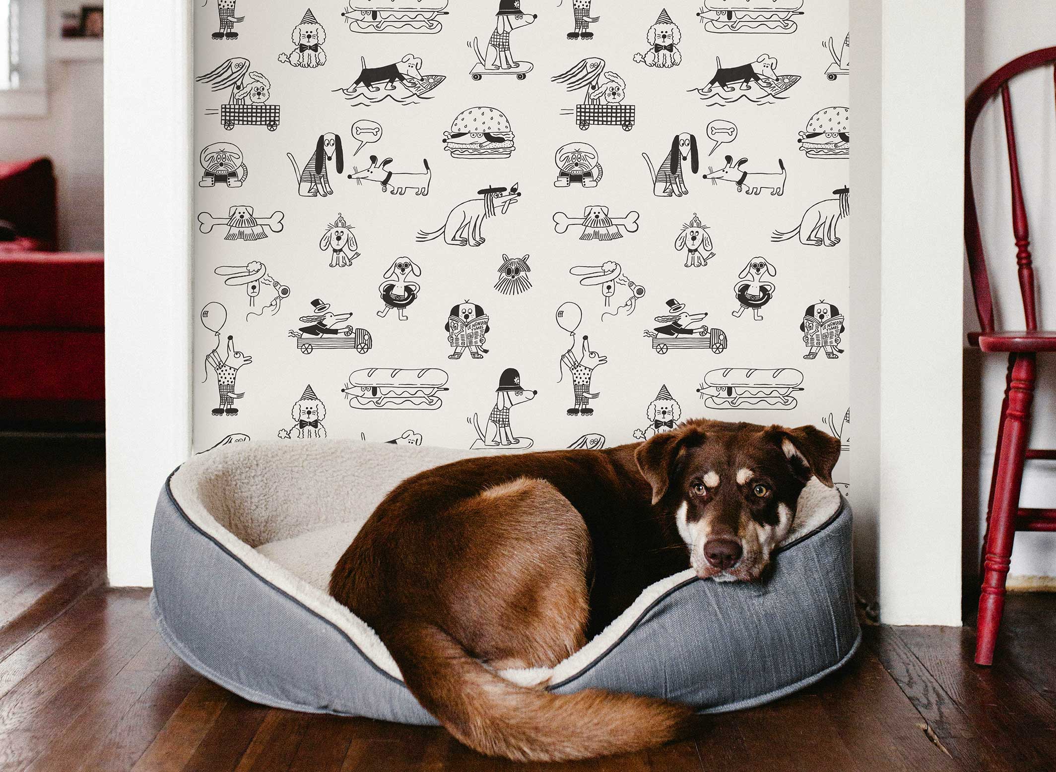 Papier peint enfant - Woof - Blanc & Gris anthracite