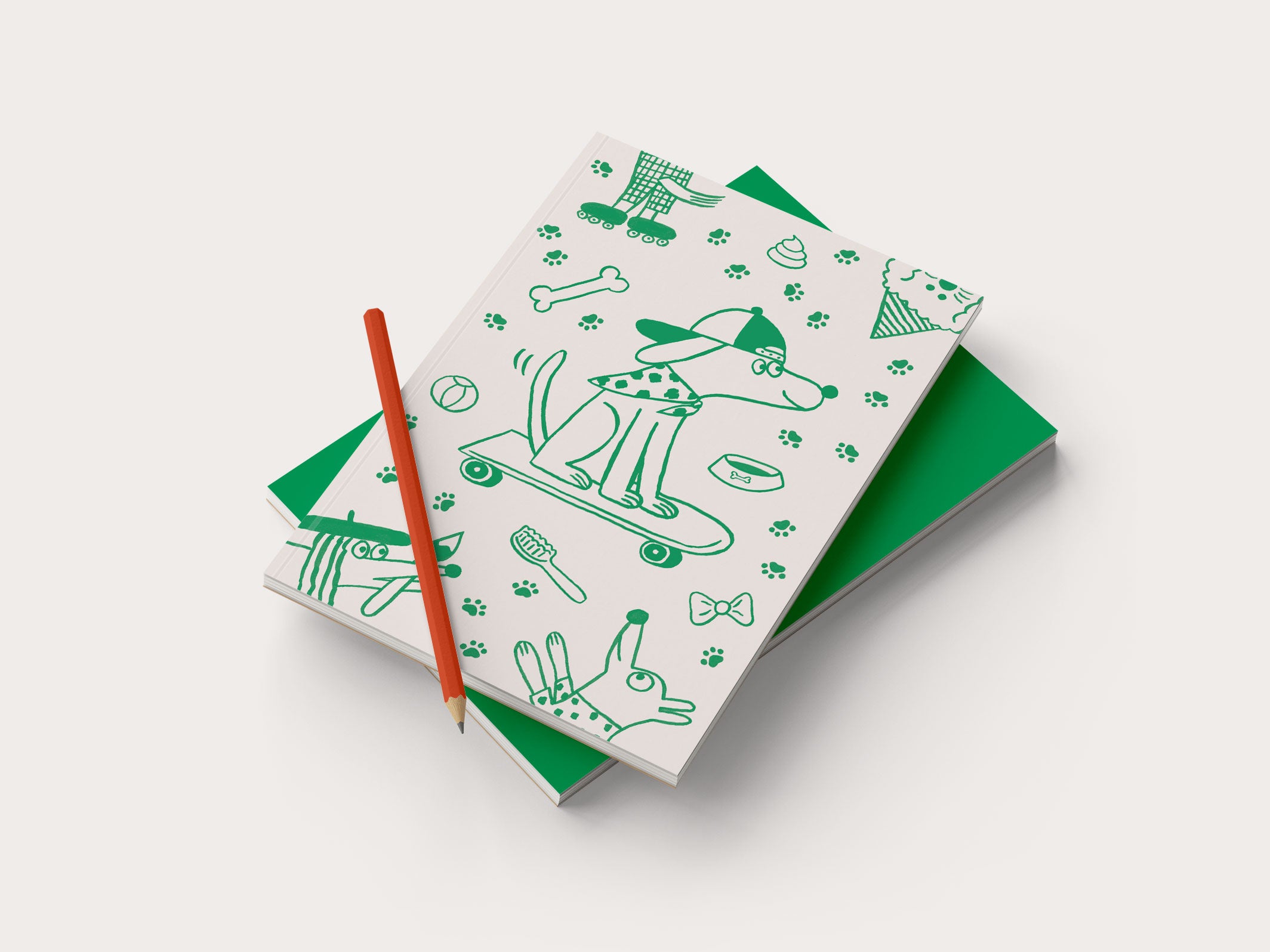 Carnets A5 Woof Beige & Vert pomme