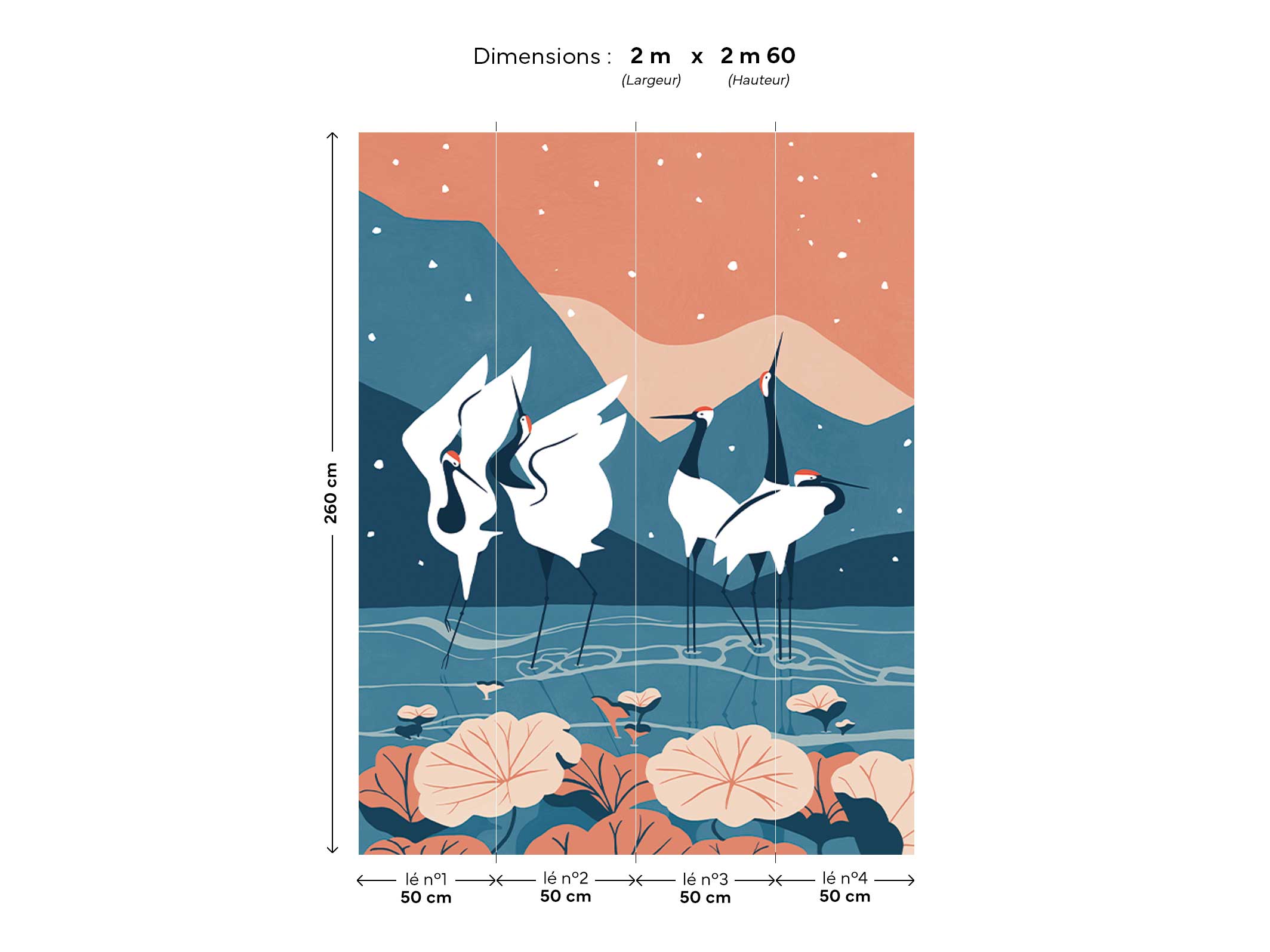 Papier peint panoramique - Kyuuai Dansu - Bleu & Corail en 2m