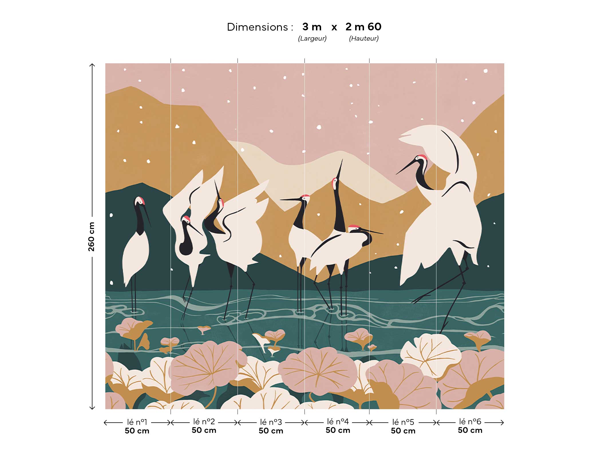 Papier peint Kyuuai Dansu - Rose & Doré en 3m
