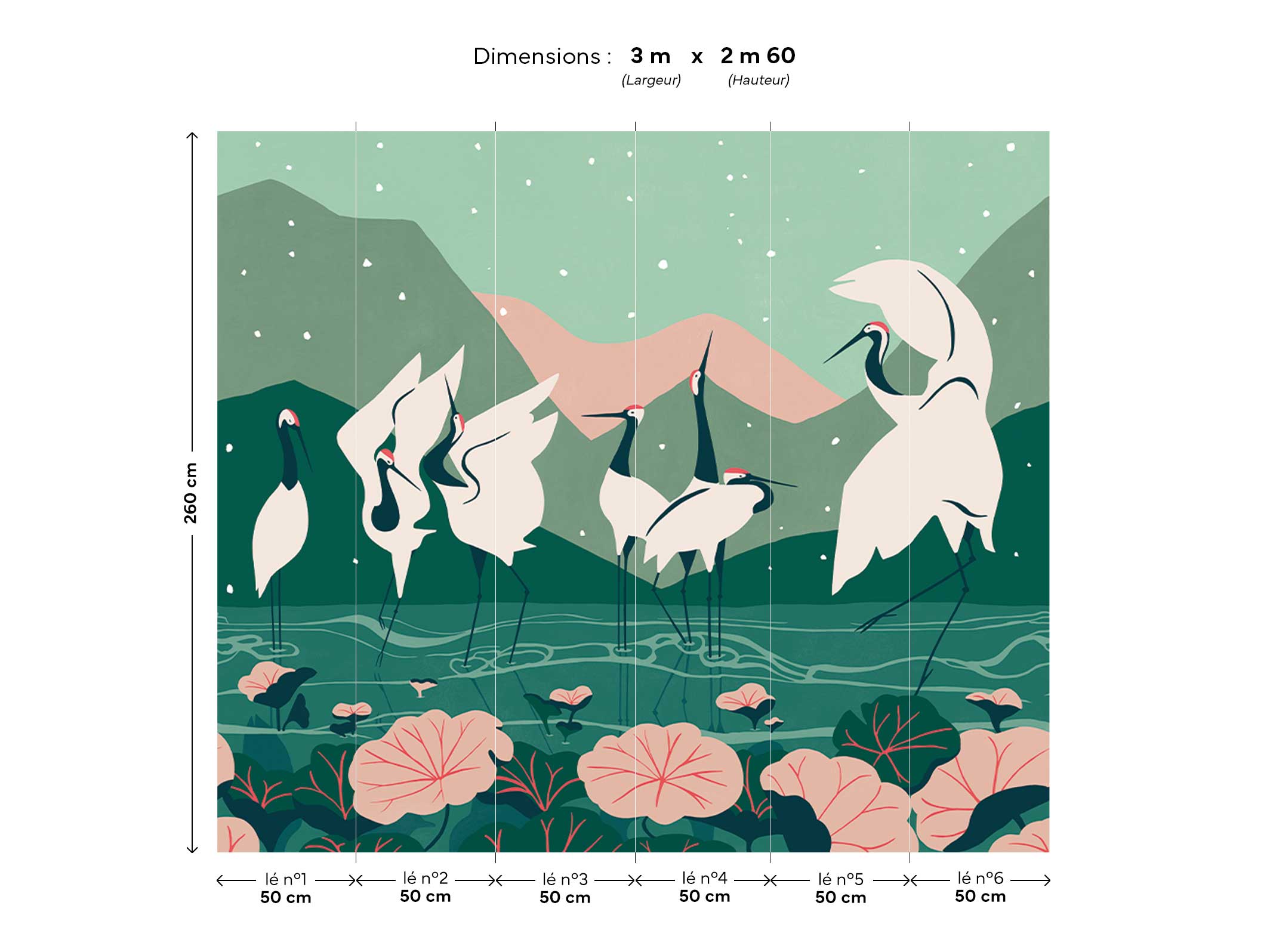 Papier peint Kyuuai Dansu - Vert & Rose en 3m