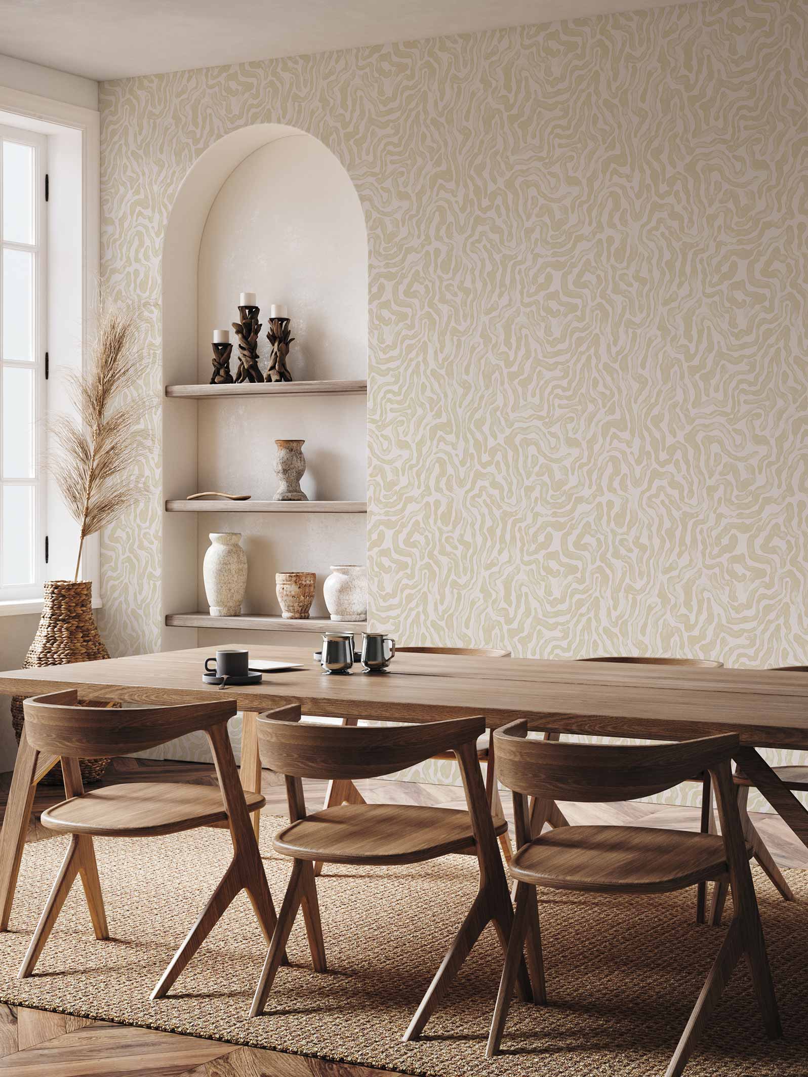 Papier peint Palace marbré, Sable & Beige nature, dans une salle-à-manger