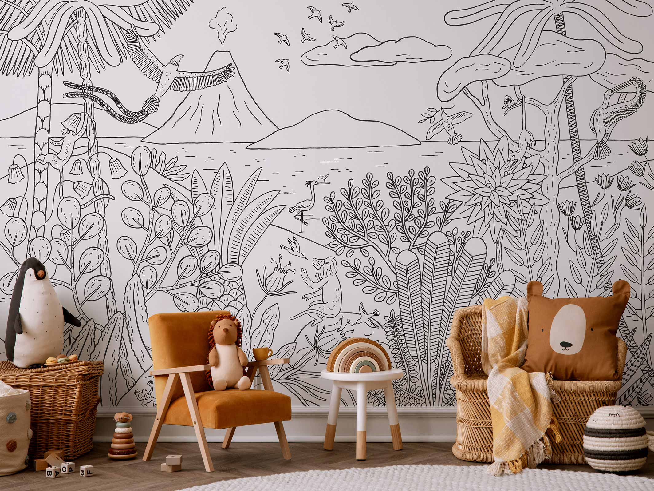 Papier peint pour enfants Maravilhas - noir & blanc dans une chambre d'enfants aux teintes douces et naturelles