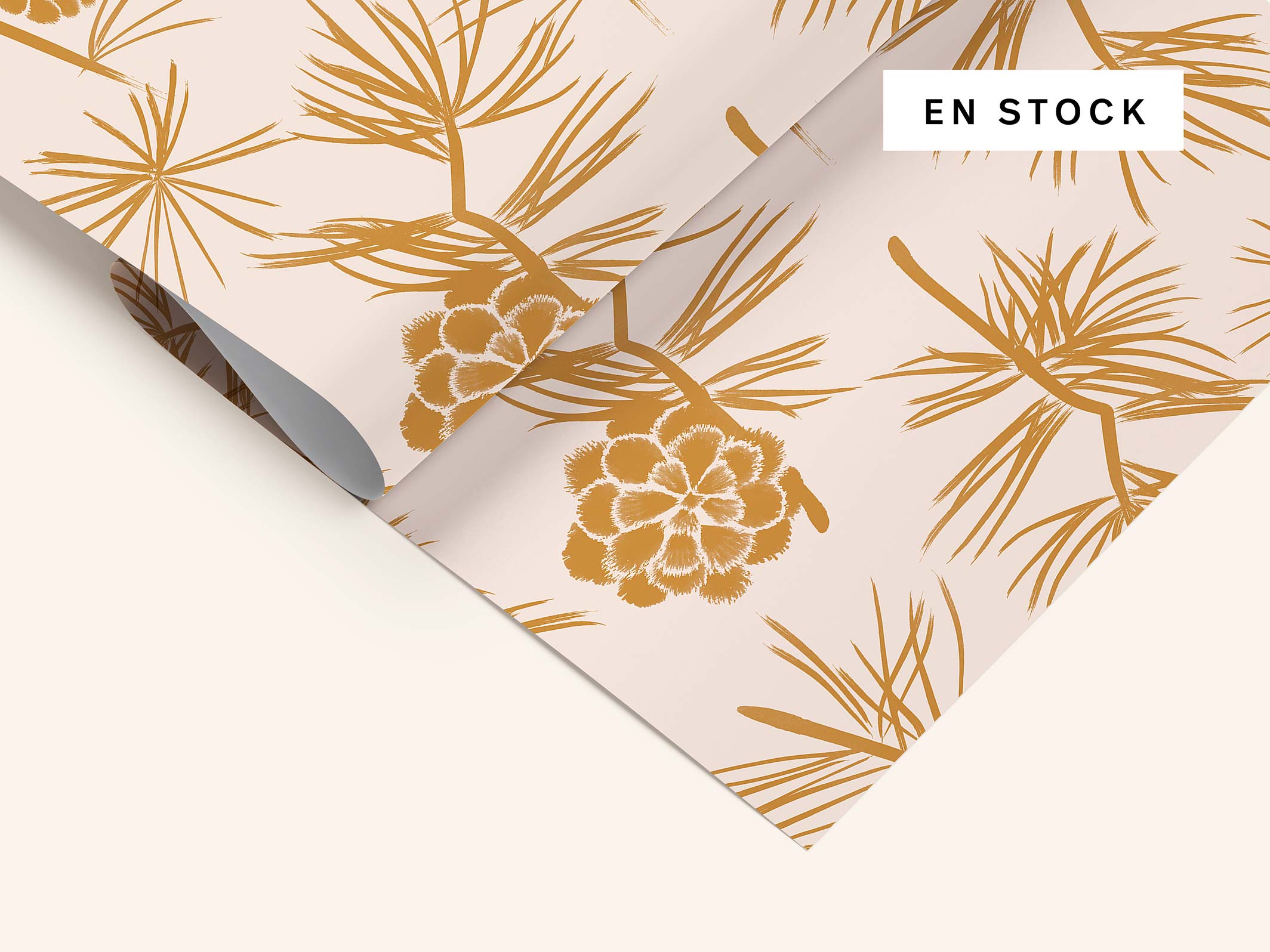 Papier peint floral - Simone - Beige rosé & Ocre doré en stock
