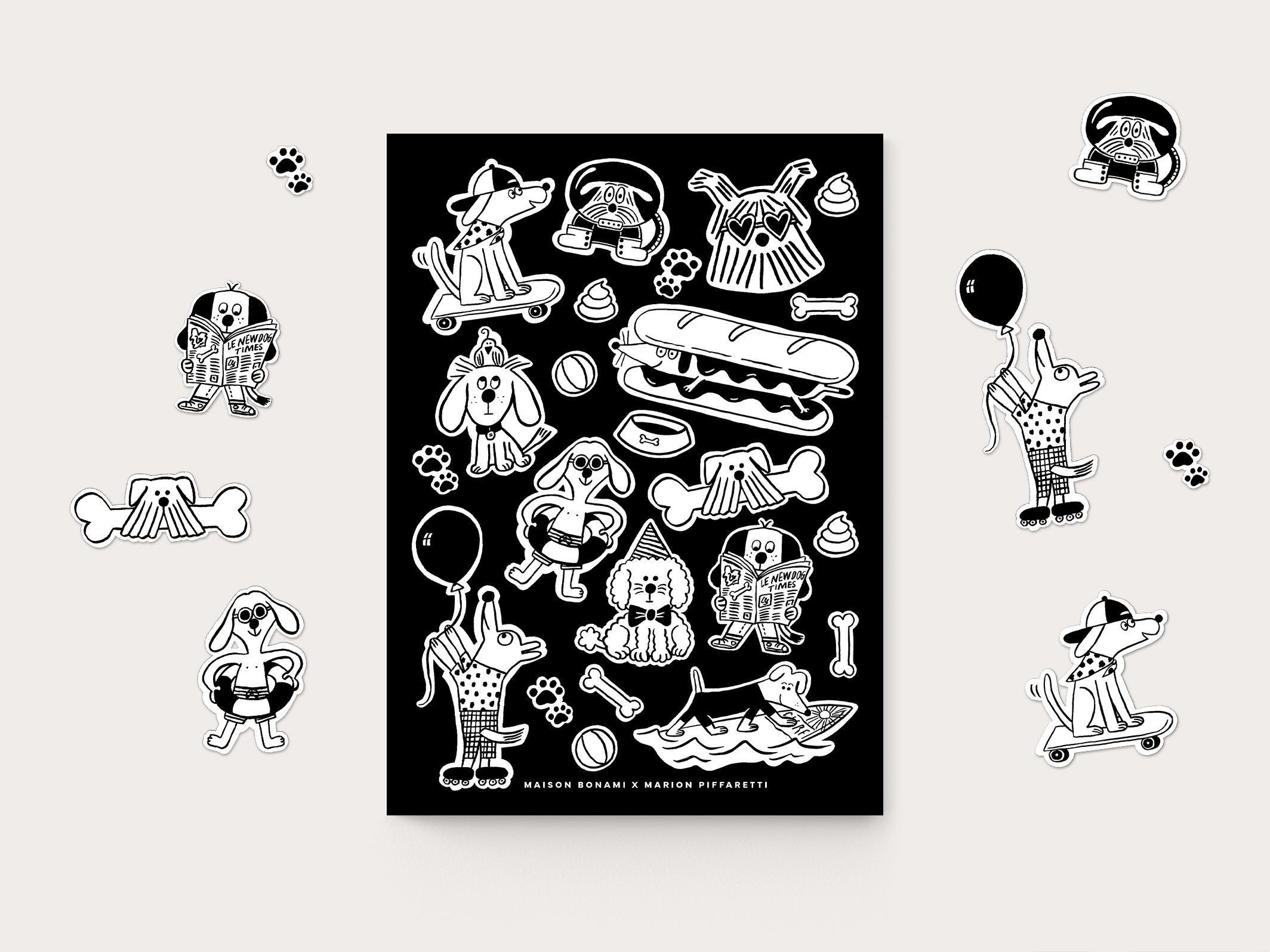 Planche de stickers A5 Woof - Noir & Blanc