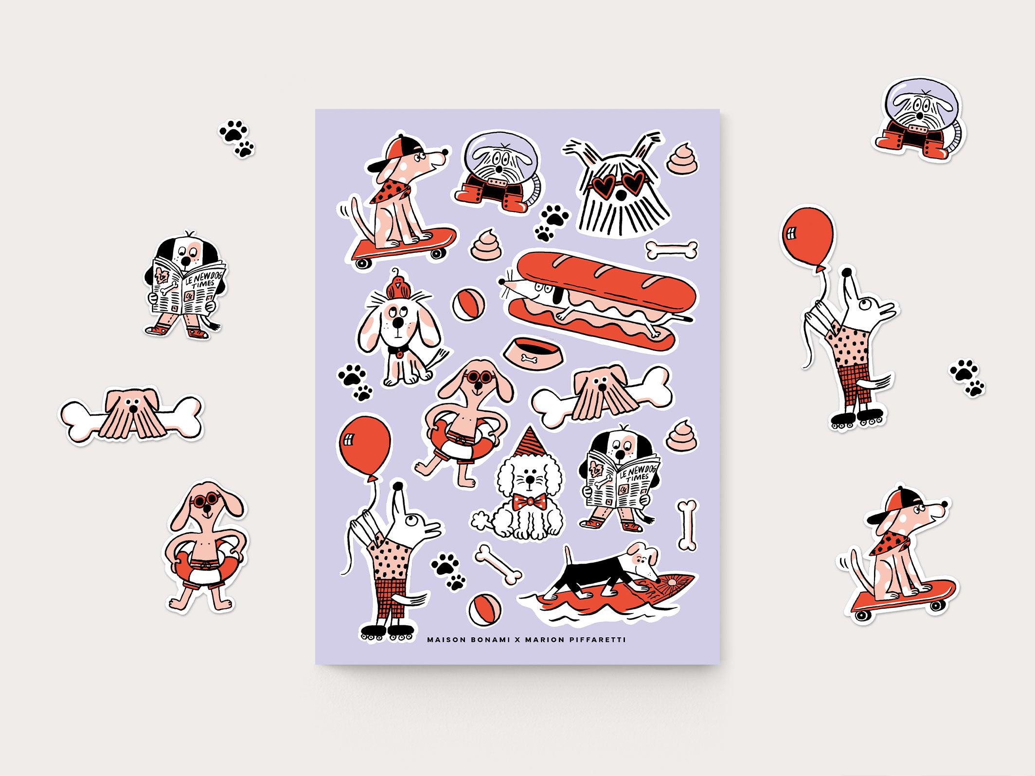 Planche de stickers A5 Woof - Mauve & Orange sanguine