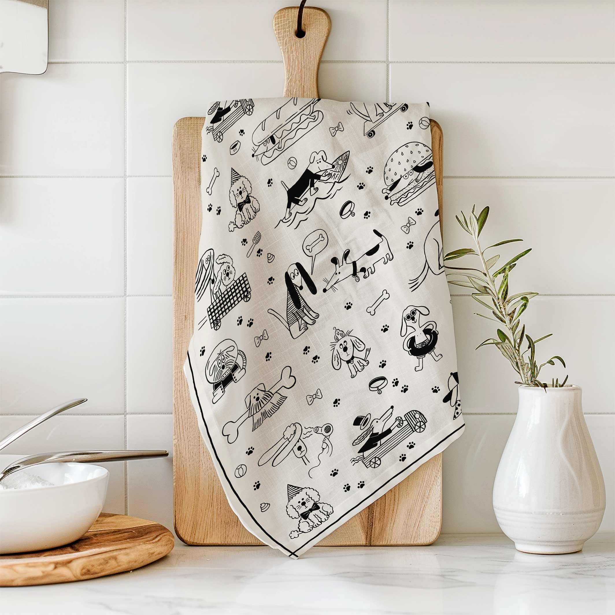Torchon coton Woof - Noir et Blanc dans une cuisine