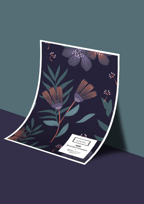 Échantillon papier peint Adèle - Bleu myrtille & Vert eucalyptus