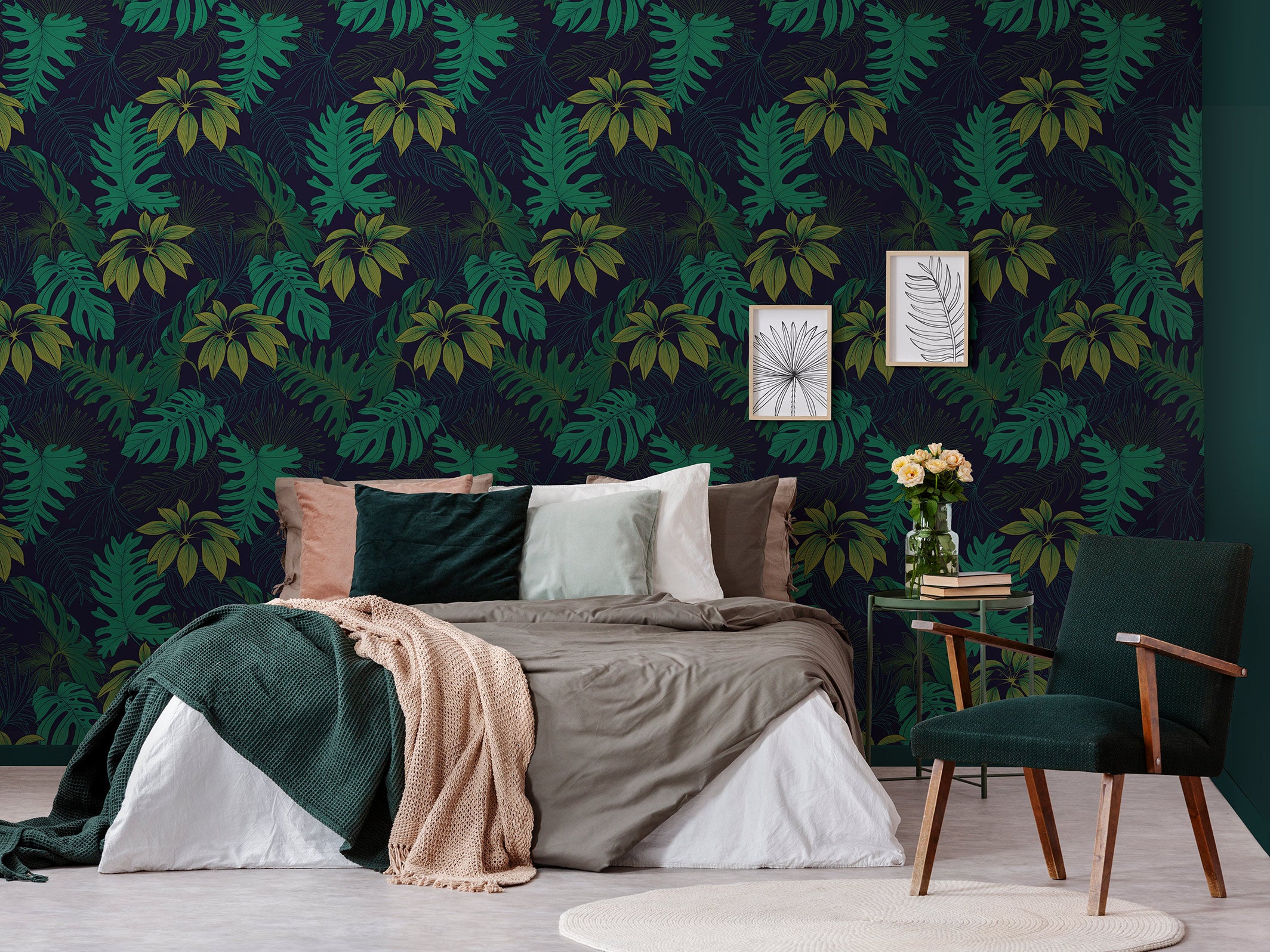 Papier peint jungle - Barnett - Dark blue & Green