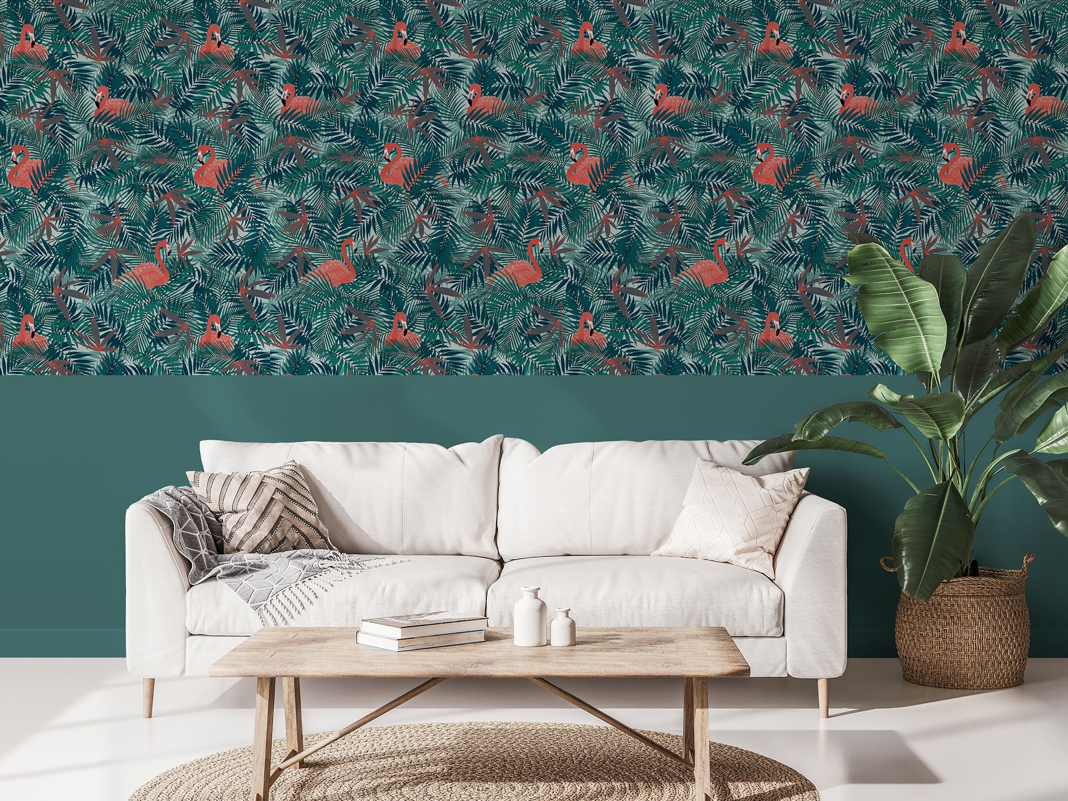 Jungle wallpaper - Byron - Green & Pink