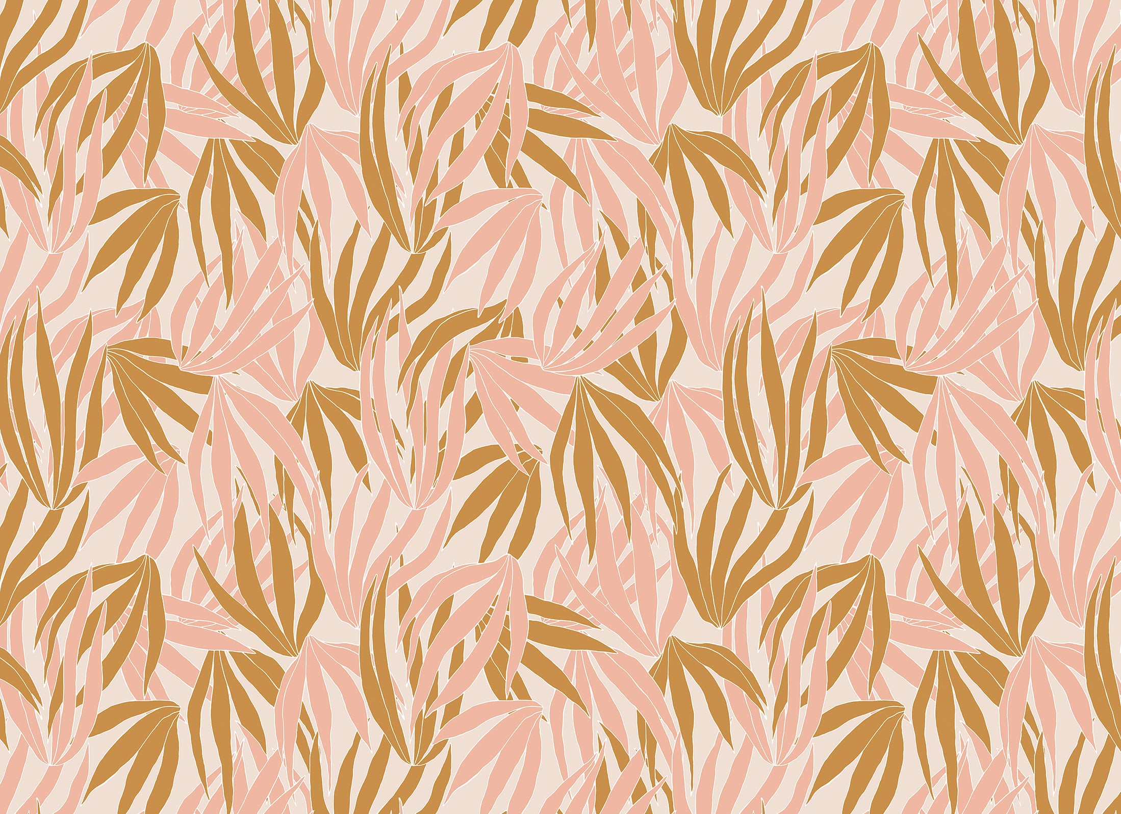 Papier peint végétal - Golden Corals - Ocre doré & Rose poudré