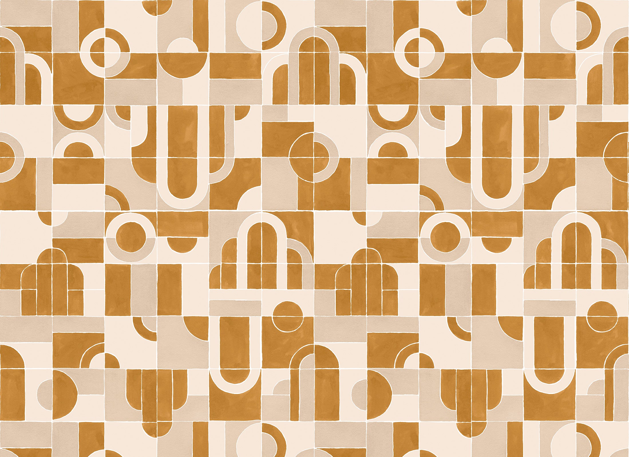 Papier peint Golden Twenties -Ocre doré et beige rosé - motif seul