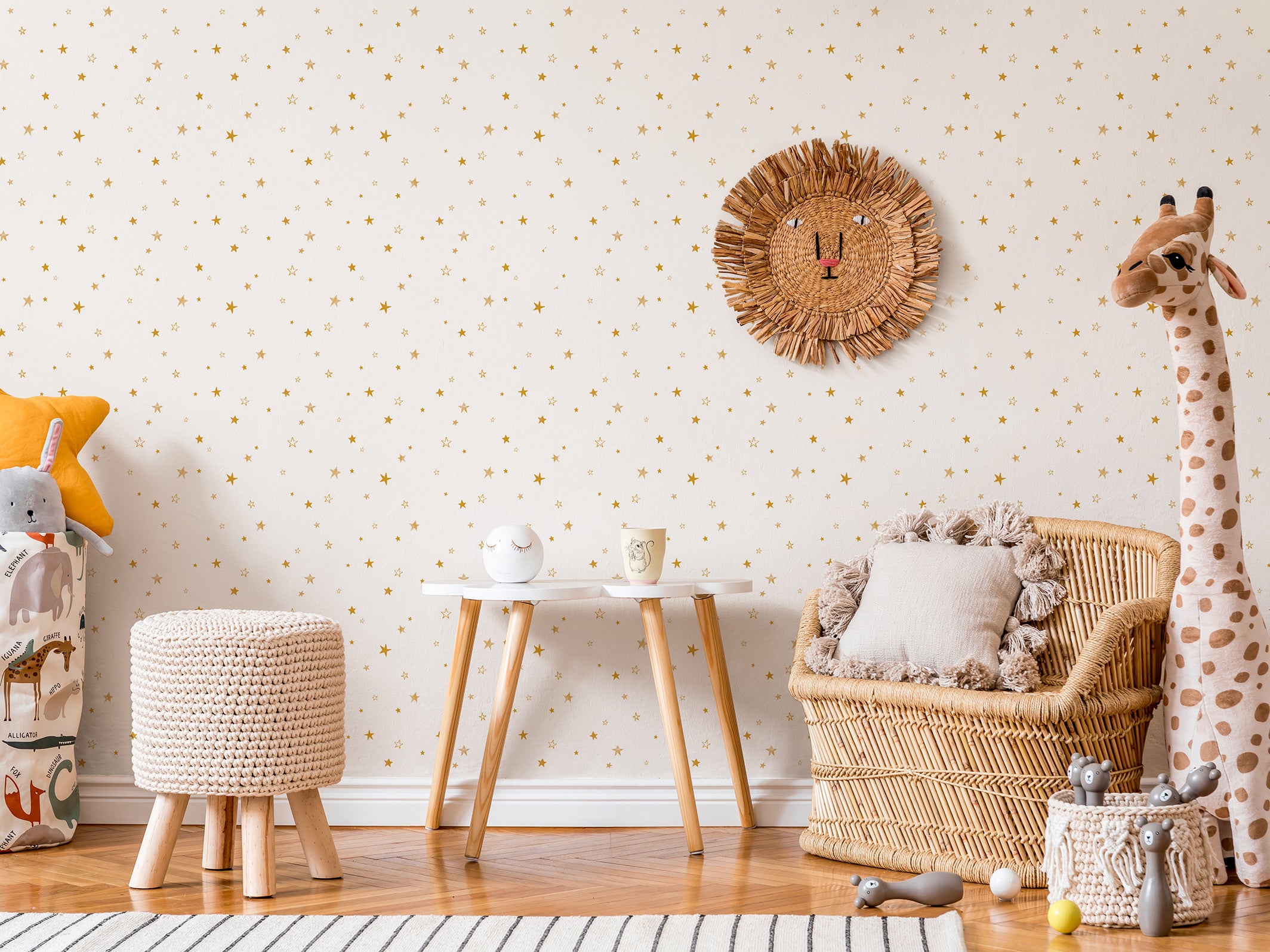 Papier peint enfant - Little stars - White & Gold