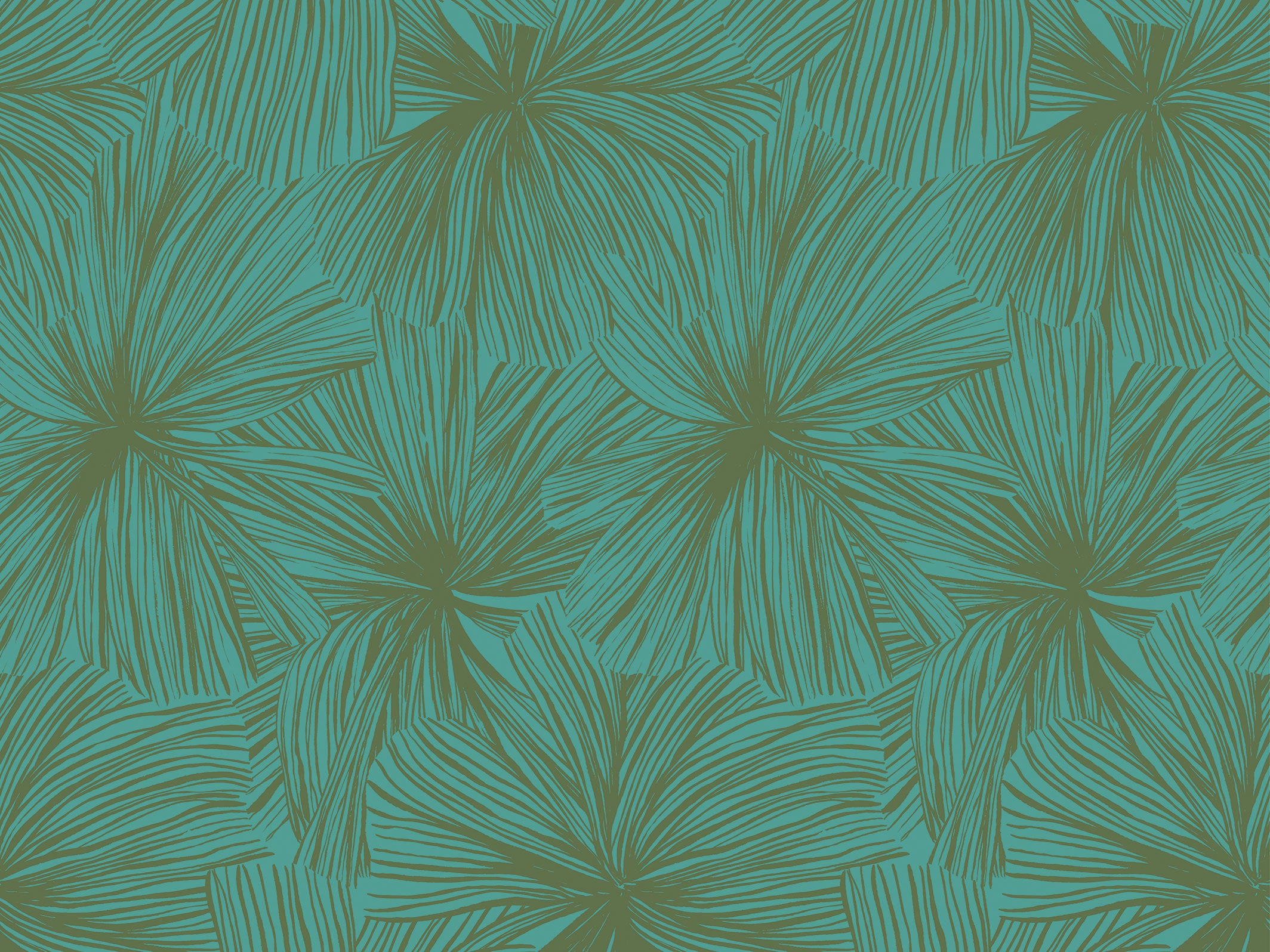 Papier peint jungle - Manon - Vert lagon & Vert kaki - motif seul